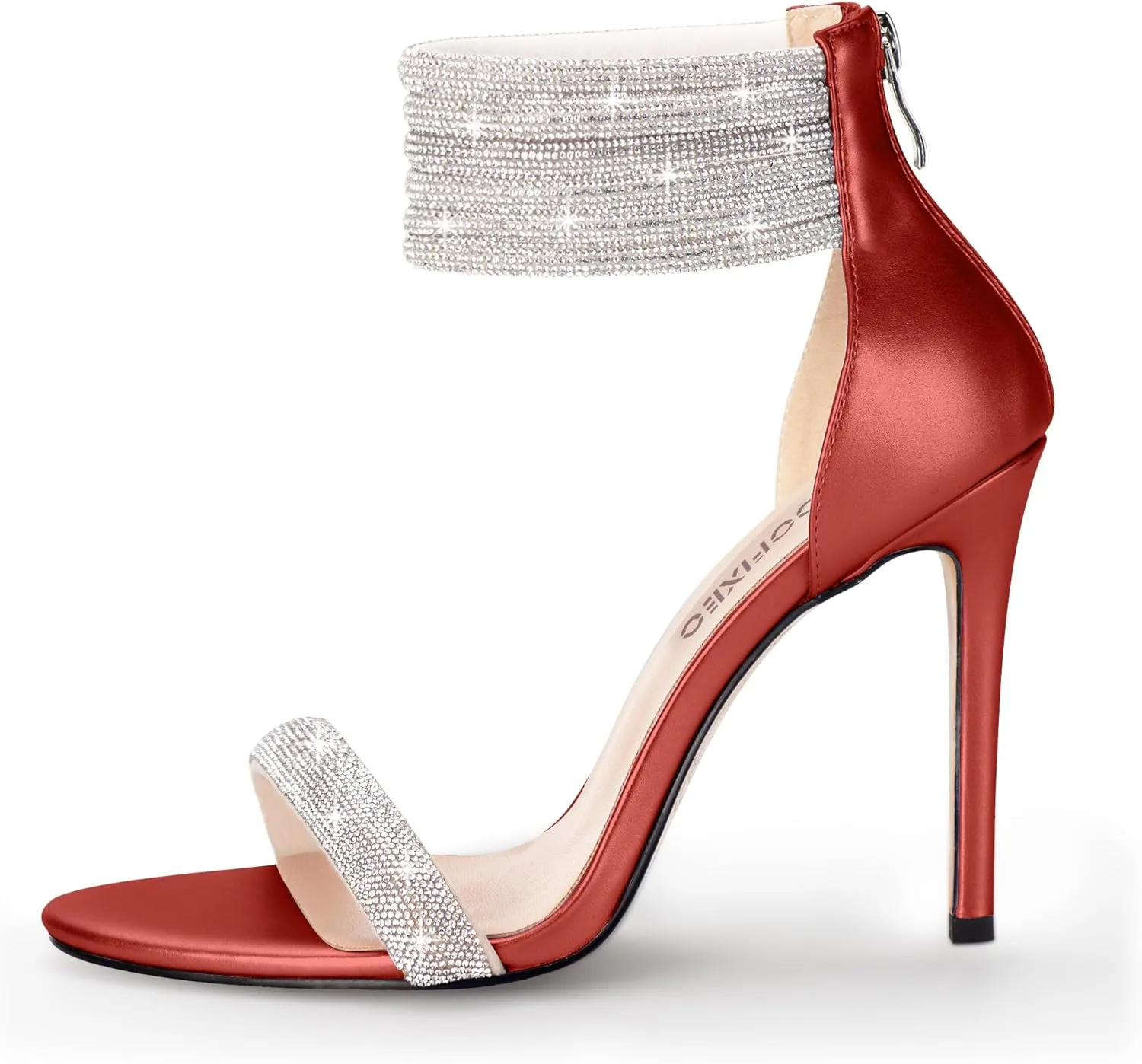 100FIXEO Sexy High Heeled Rhinestone Sandals Elegant Open Toe ankle strap Stiletto Heel Wedding Dress Shoes