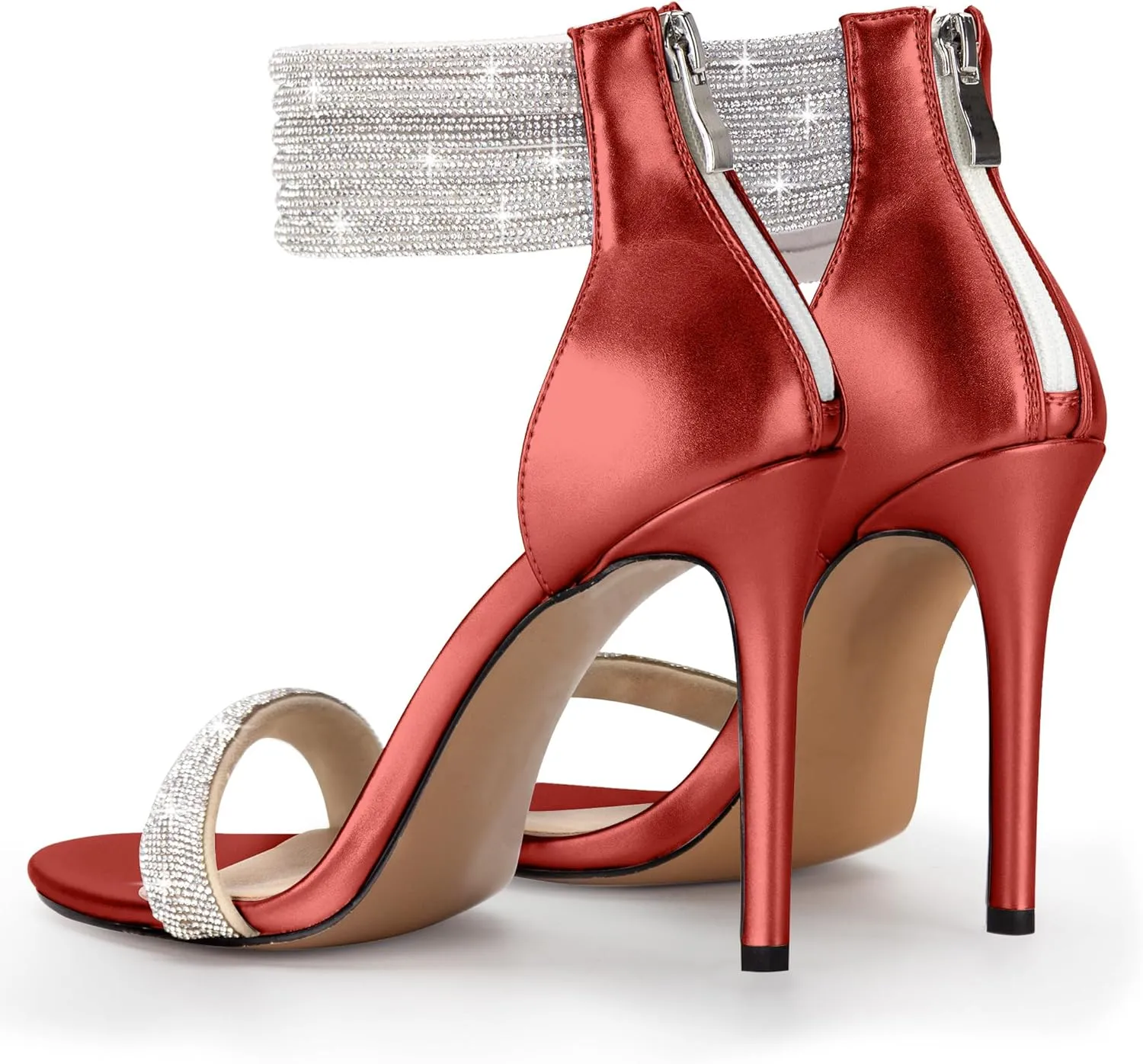100FIXEO Sexy High Heeled Rhinestone Sandals Elegant Open Toe ankle strap Stiletto Heel Wedding Dress Shoes