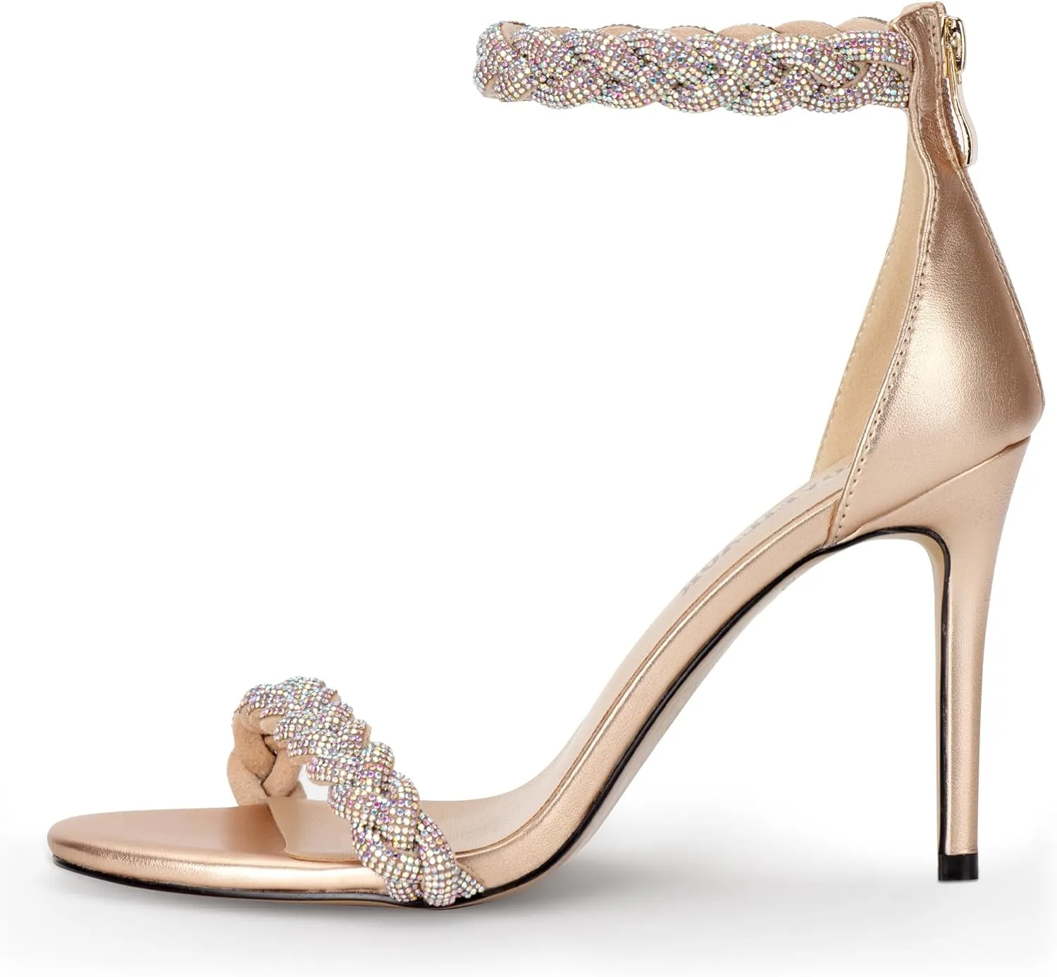 100FIXEO Women's Rhinestone Open Toe Stiletto Heeled Sandals Elegant Ankle Strap Wedding High Heels Sexy Dressy Shoes