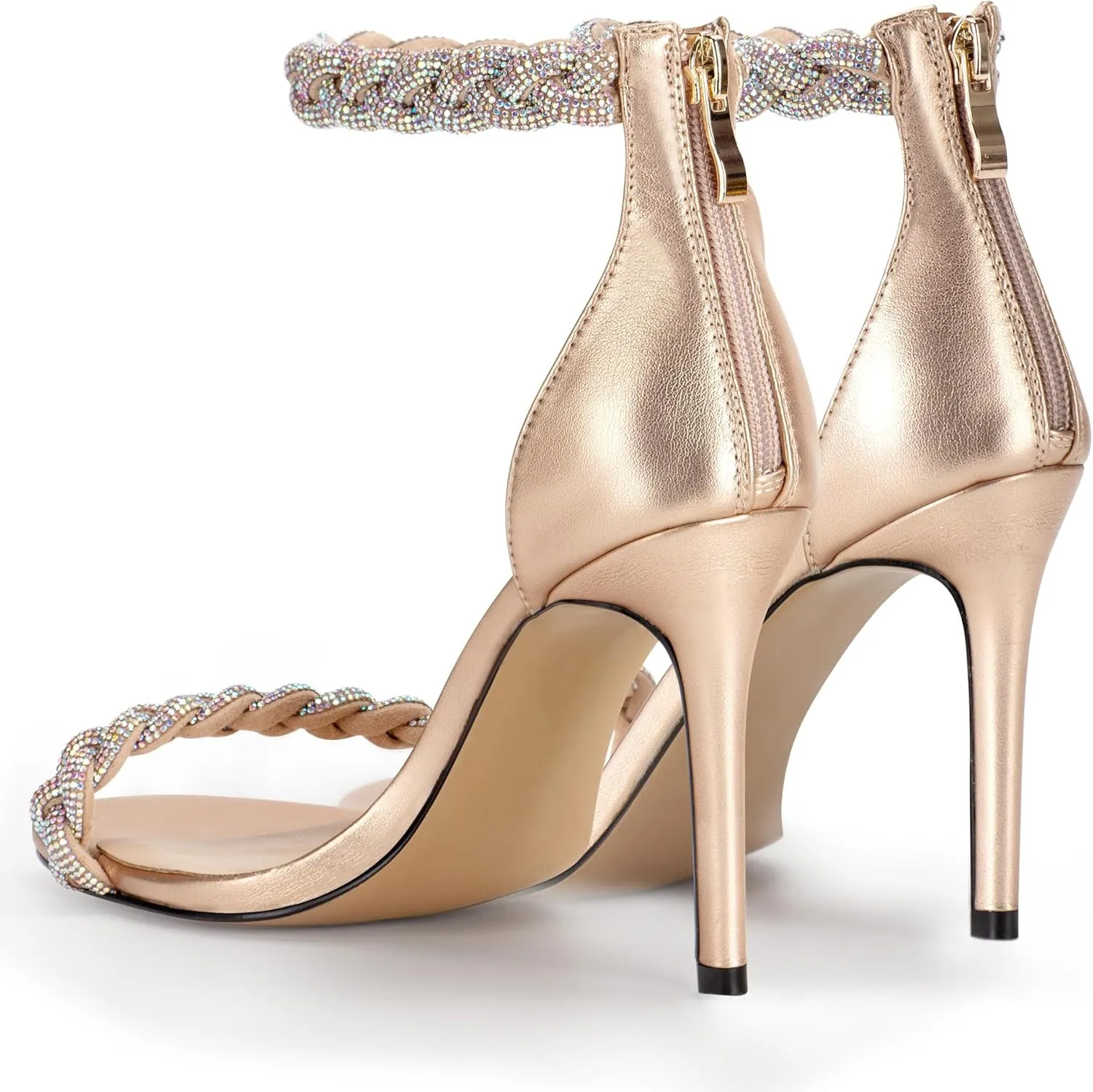 100FIXEO Women's Rhinestone Open Toe Stiletto Heeled Sandals Elegant Ankle Strap Wedding High Heels Sexy Dressy Shoes