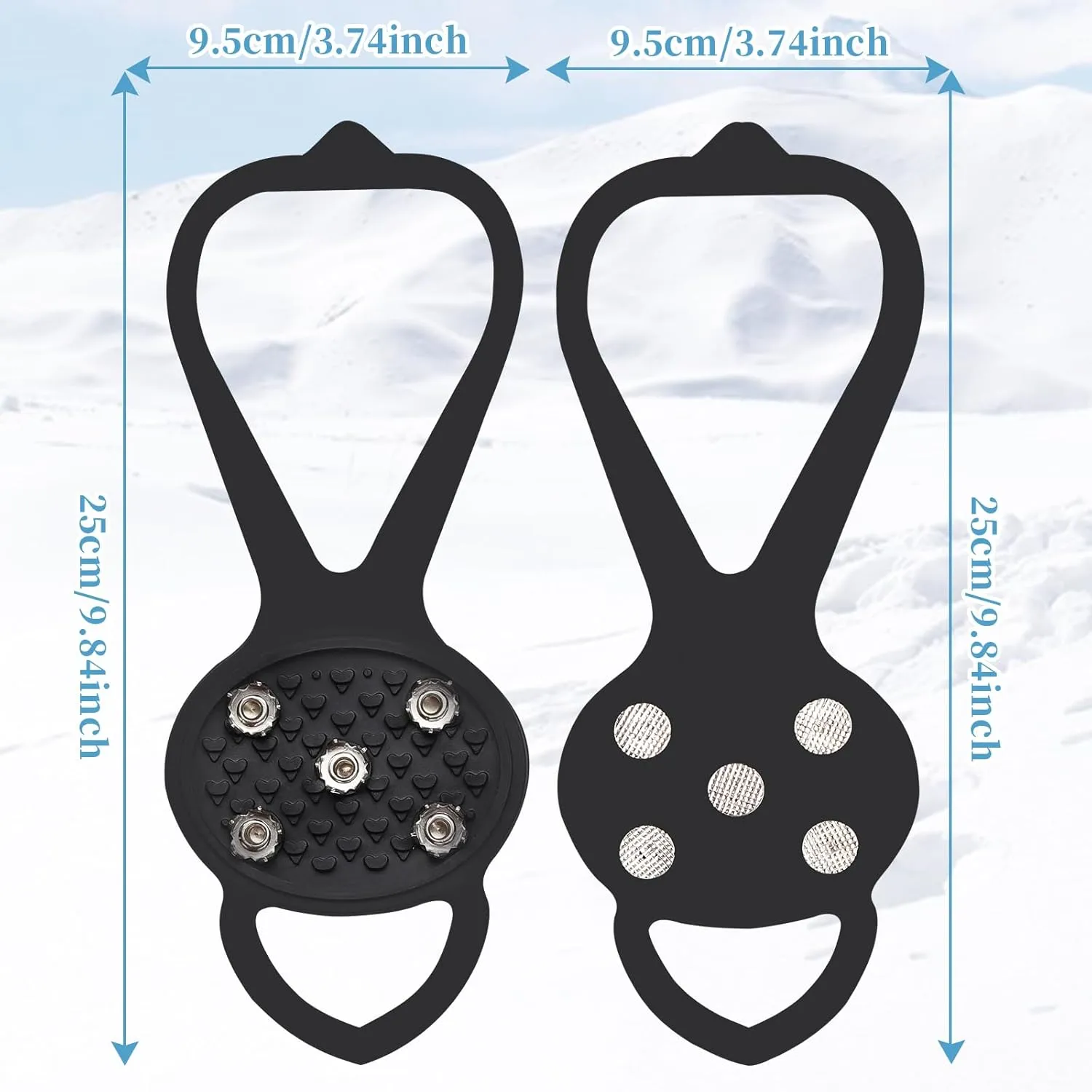 2 Pairs Non Slip Gripper Spike, Ice Grippers Traction Cleats Snow Shoe Spikes Grips Crampons with 10 Steel Studs Cleats
