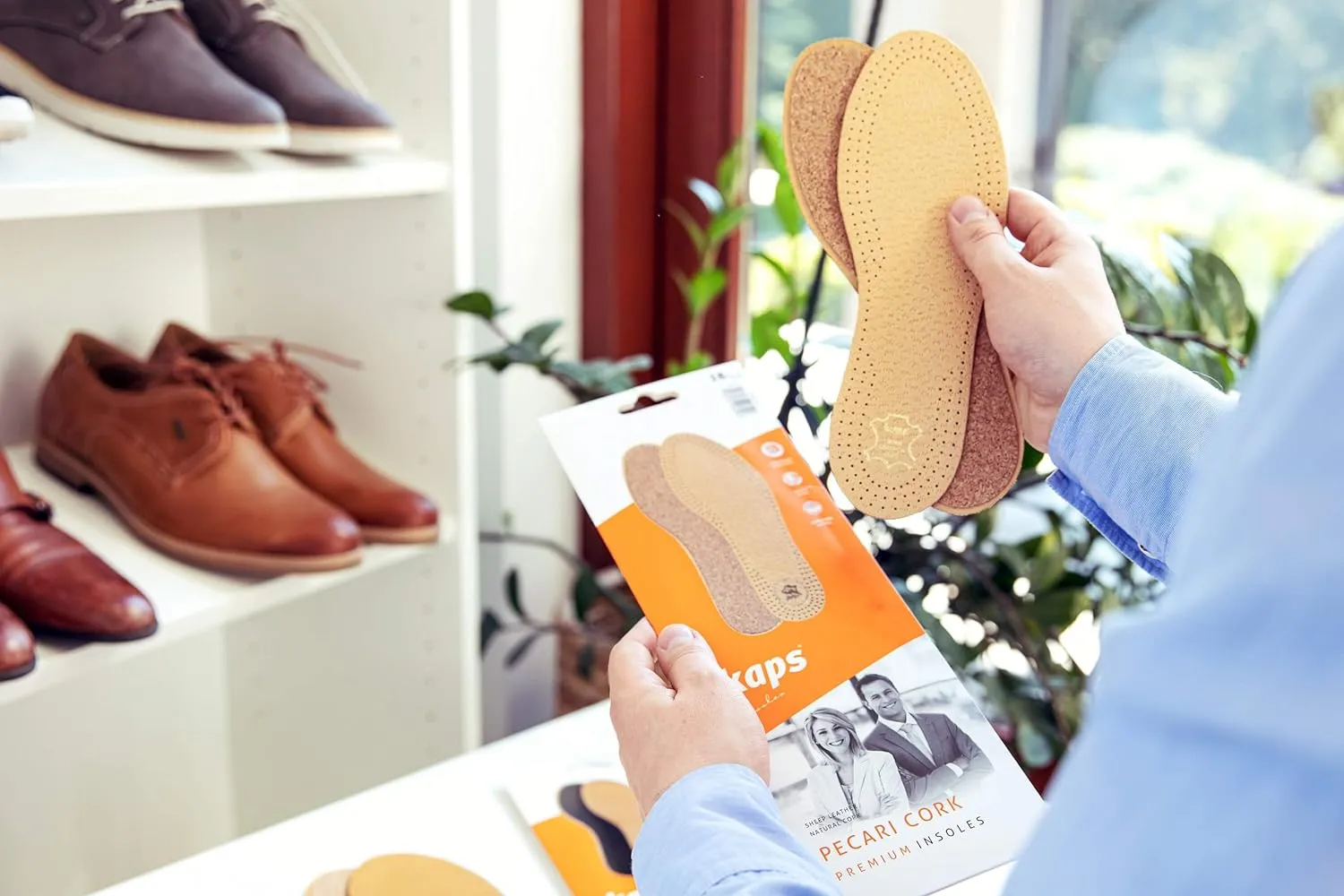 3 Pair Pack Shoe Insoles Made of Vegetable Tanned Sheepskin Leather and Natural Cork, Elegant and Comfortable, Kaps Pecari Cork Set (45 EUR / 12 US Men)