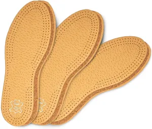 3 Pair Pack Shoe Insoles Made of Vegetable Tanned Sheepskin Leather and Natural Cork, Elegant and Comfortable, Kaps Pecari Cork Set (45 EUR / 12 US Men)