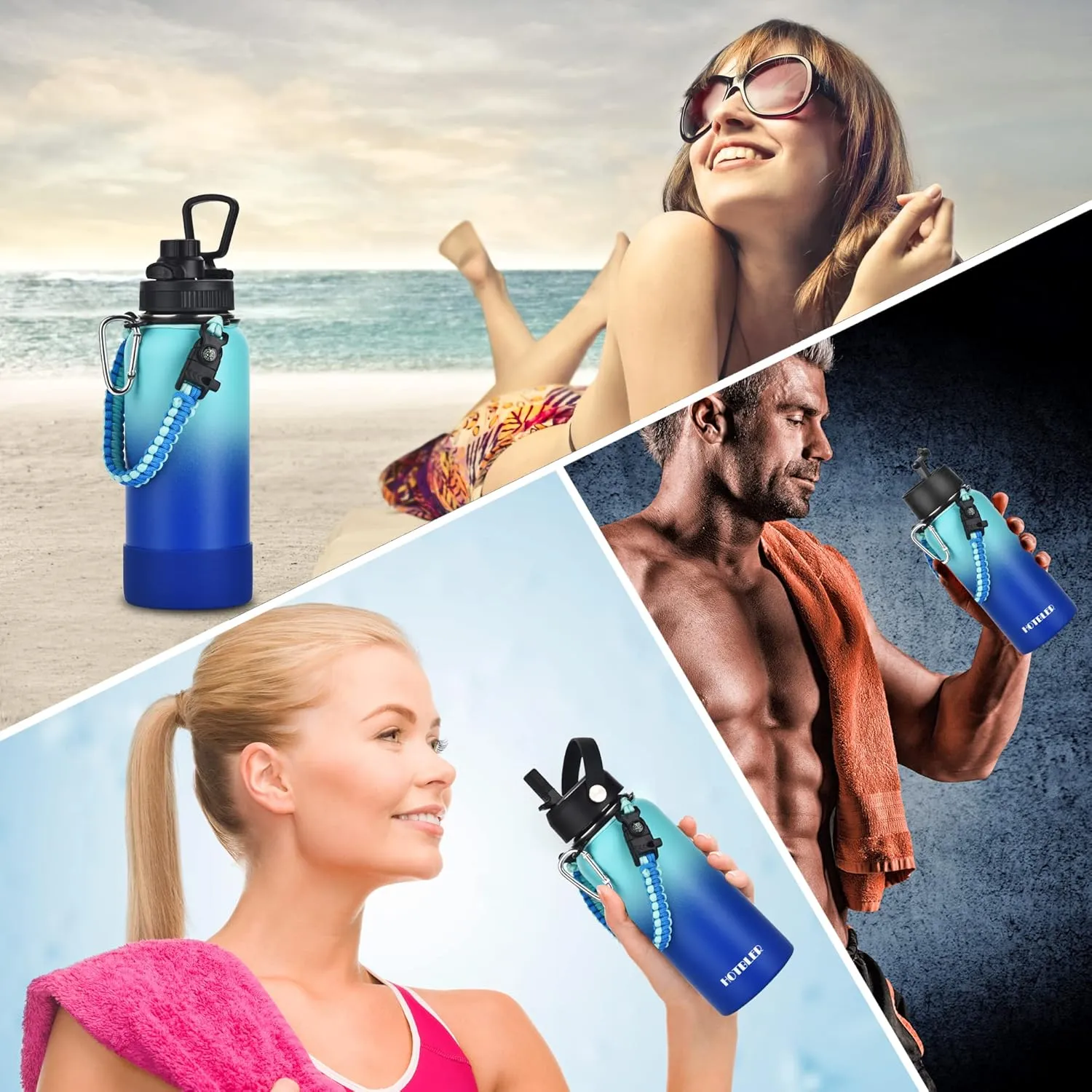 32oz Water Bottle with Paracord Handle & Carrier Bag &Silicone Boot, Double Wall Vacuum Stainless Steel Insulated Jug with Sleeve,Straw Spout Flip Lids, Large Sports Flask Keep Cold & Hot