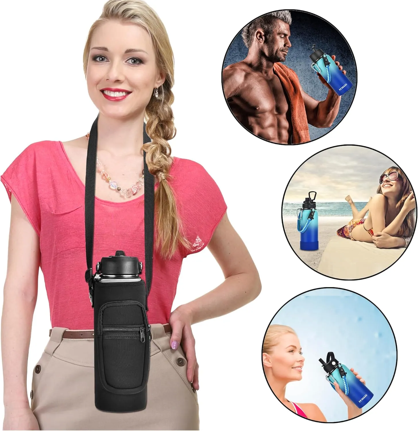 32oz Water Bottle with Paracord Handle & Carrier Bag &Silicone Boot, Double Wall Vacuum Stainless Steel Insulated Jug with Sleeve,Straw Spout Flip Lids, Large Sports Flask Keep Cold & Hot