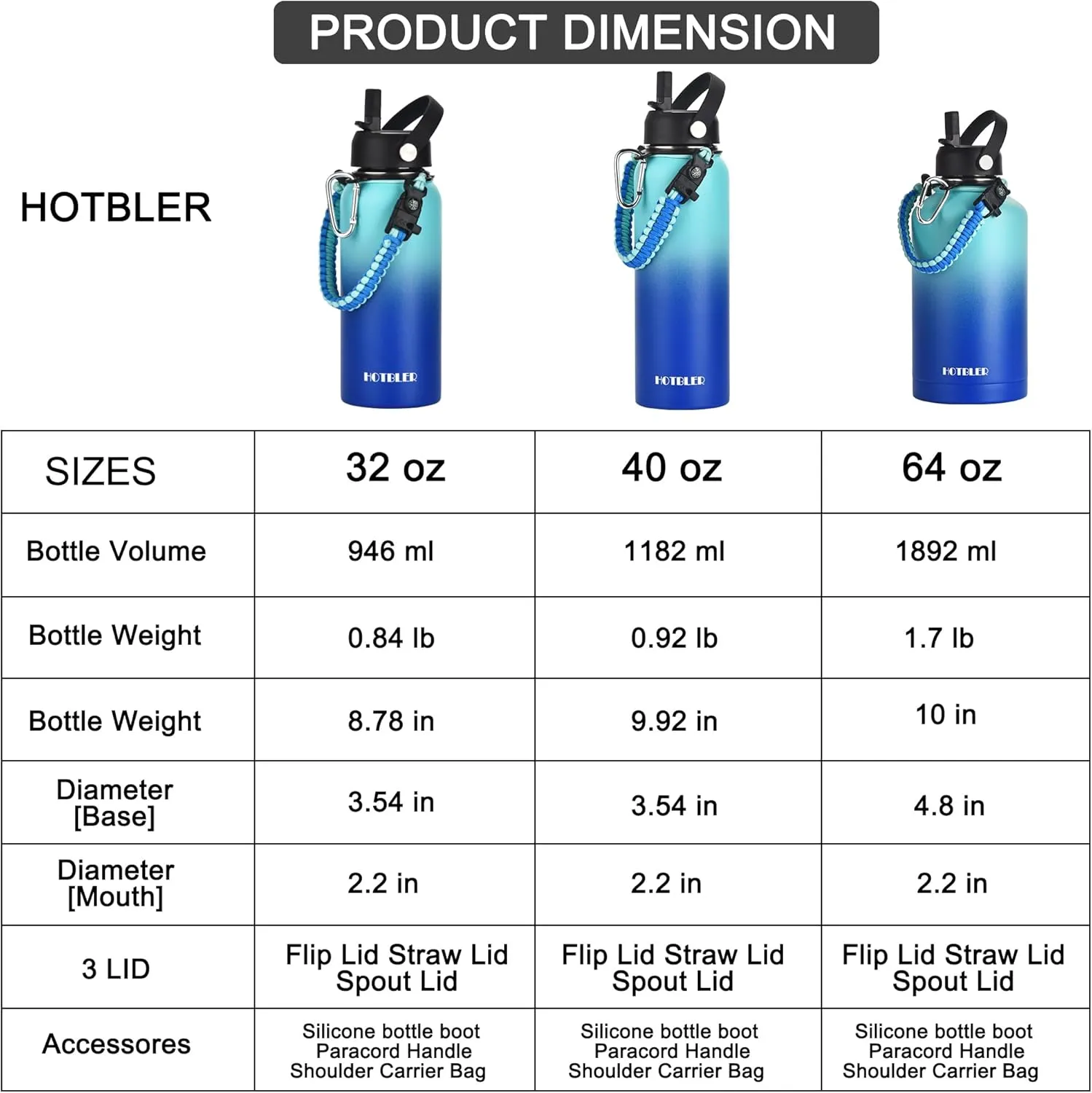 32oz Water Bottle with Paracord Handle & Carrier Bag &Silicone Boot, Double Wall Vacuum Stainless Steel Insulated Jug with Sleeve,Straw Spout Flip Lids, Large Sports Flask Keep Cold & Hot