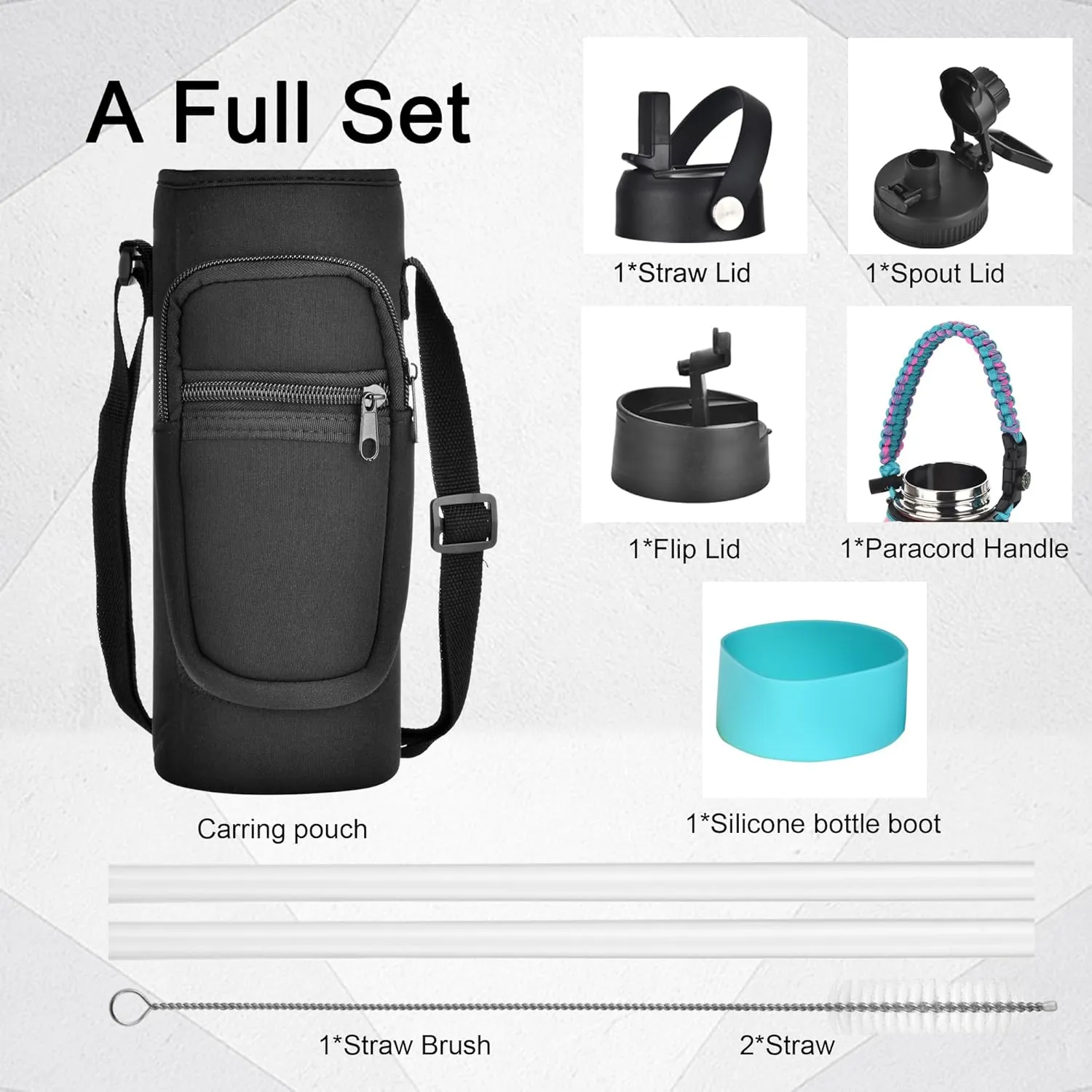32oz Water Bottle with Paracord Handle & Carrier Bag &Silicone Boot, Double Wall Vacuum Stainless Steel Insulated Jug with Sleeve,Straw Spout Flip Lids, Large Sports Flask Keep Cold & Hot