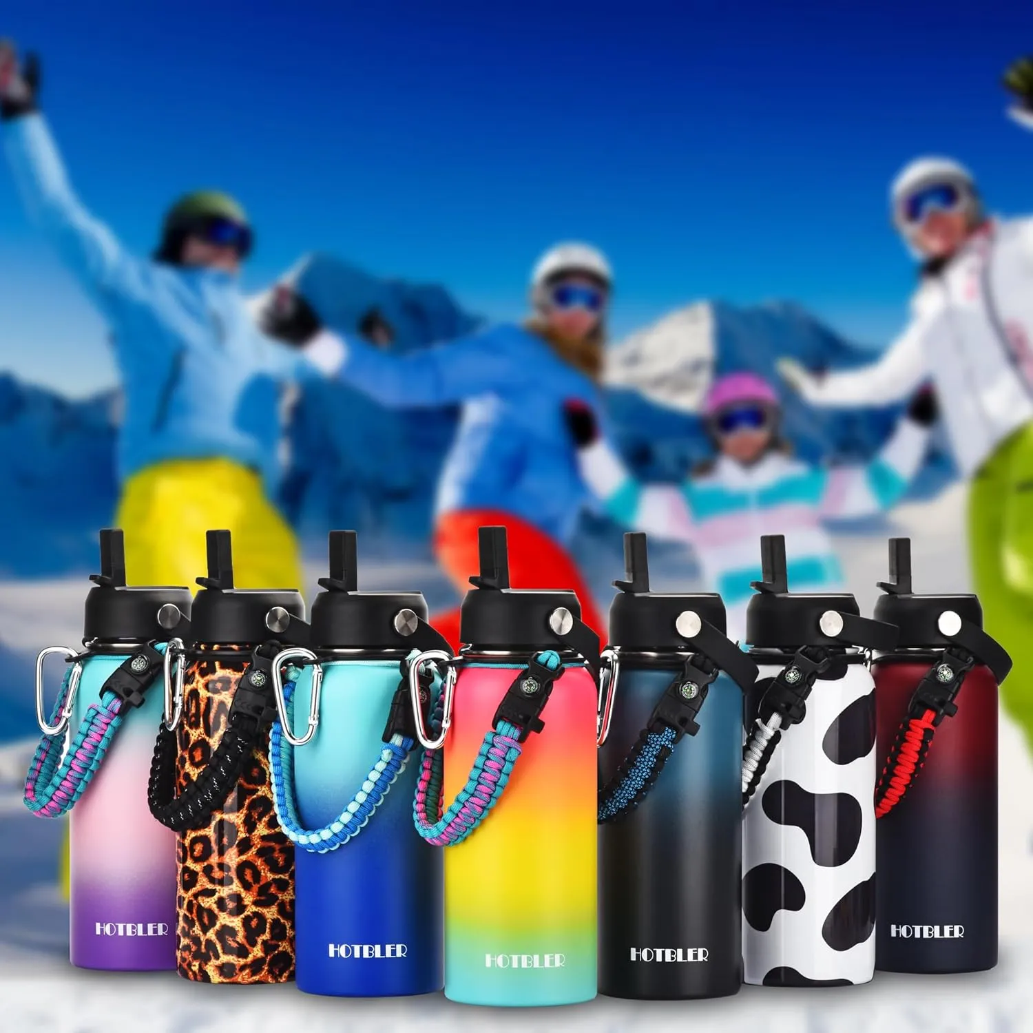 32oz Water Bottle with Paracord Handle & Carrier Bag &Silicone Boot, Double Wall Vacuum Stainless Steel Insulated Jug with Sleeve,Straw Spout Flip Lids, Large Sports Flask Keep Cold & Hot