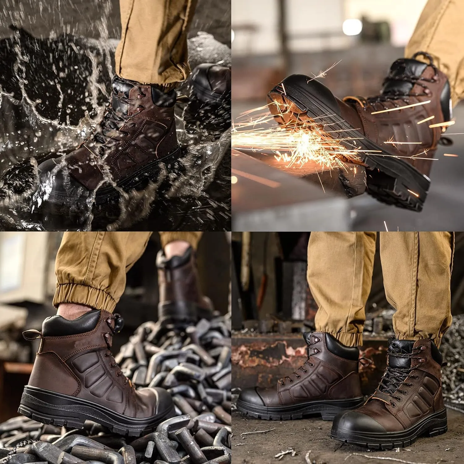 6" Steel Toe Work Boots for Men Waterproof Durable Crazy-Horse Non Slip Industrial and Construction Safety Footwear Mens Work Boots