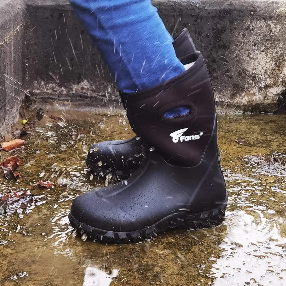 8 Fans Kids Rubber Boots 100% Waterproof Fishing Hunting Neoprene Winter Snow Rain Boots with Warm Liners for Boys and Girls