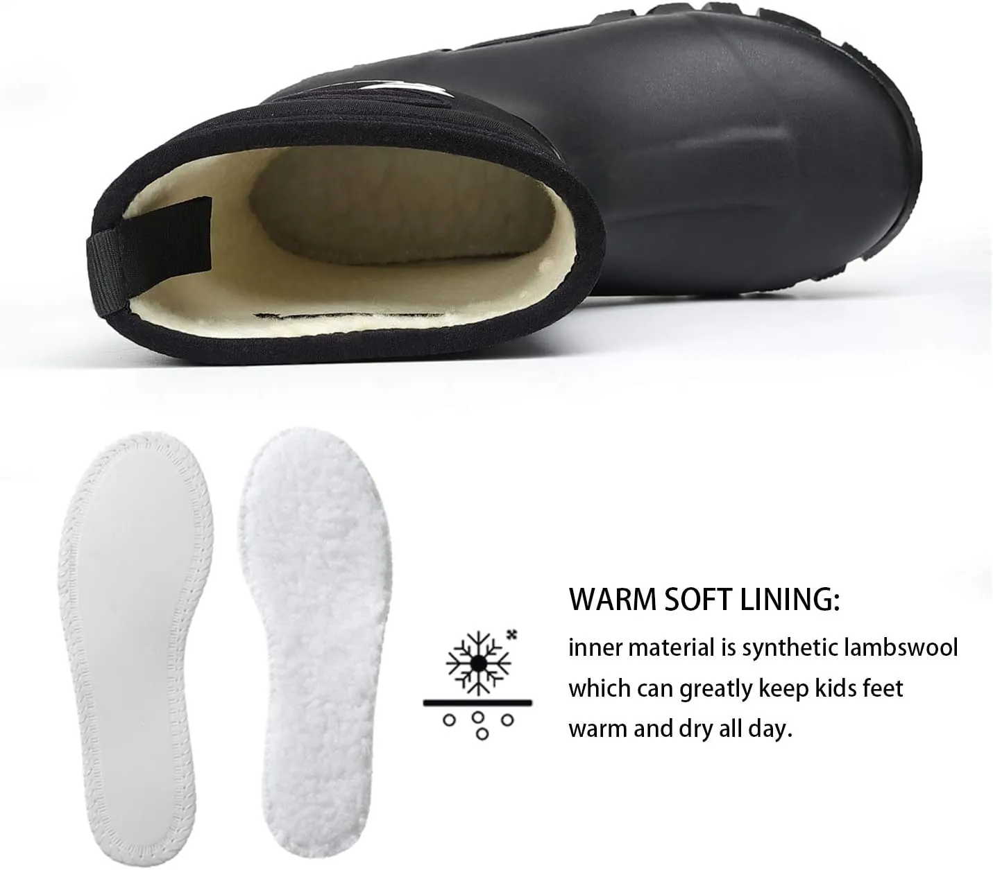 8 Fans Kids Rubber Boots 100% Waterproof Fishing Hunting Neoprene Winter Snow Rain Boots with Warm Liners for Boys and Girls