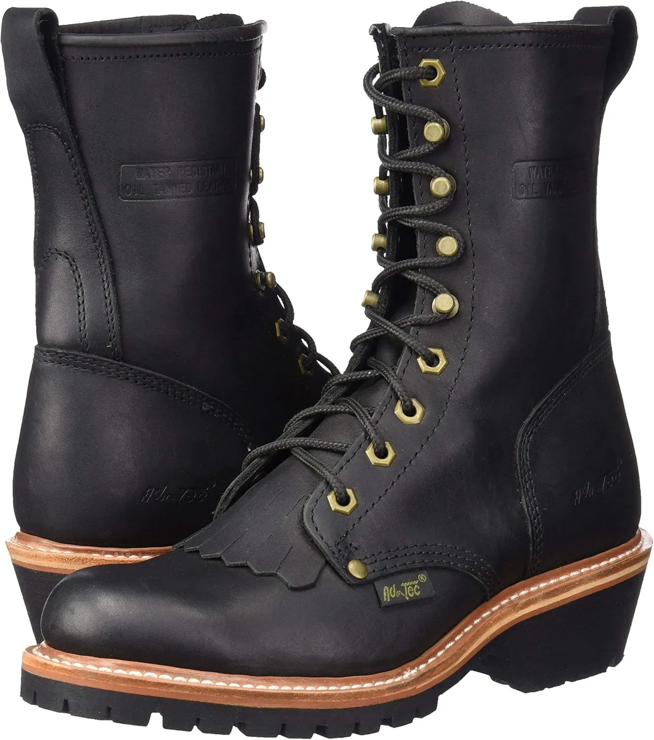 Ad Tec Mens 10in Fireman Logger Certified Work Boots, Black - Full Grain Oiled Leather, Non Slip Rubber Outsole & Fire Resistant Footwear