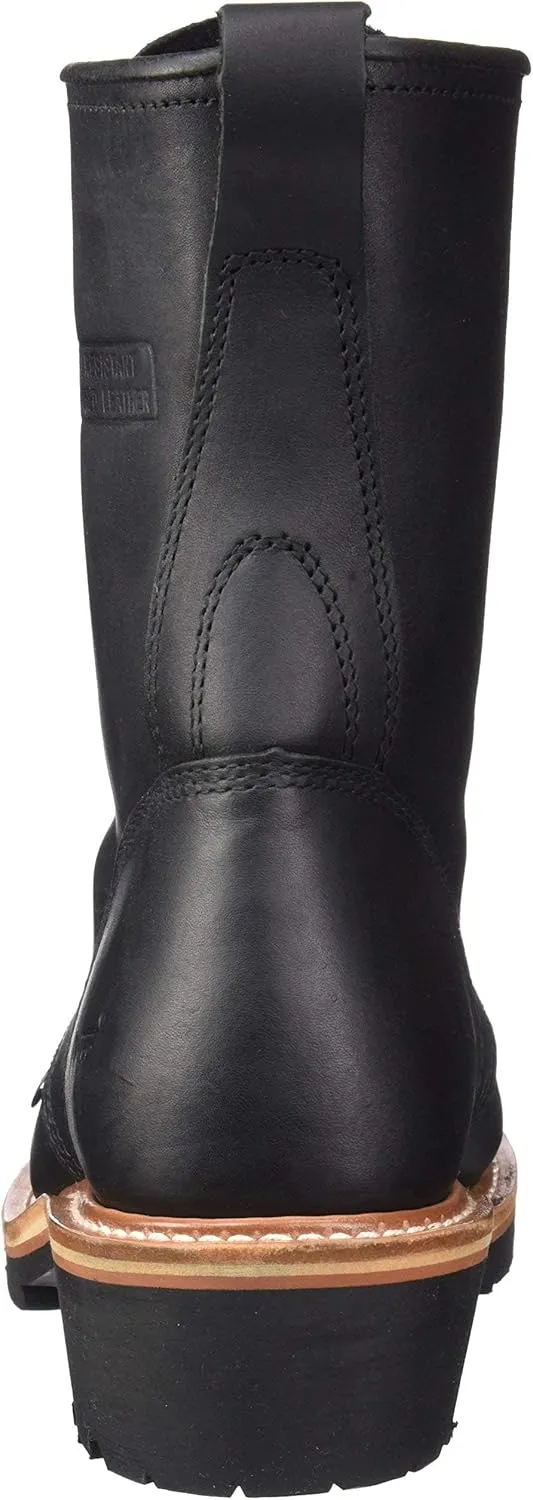 Ad Tec Mens 10in Fireman Logger Certified Work Boots, Black - Full Grain Oiled Leather, Non Slip Rubber Outsole & Fire Resistant Footwear