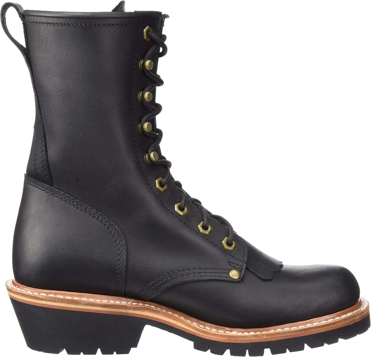 Ad Tec Mens 10in Fireman Logger Certified Work Boots, Black - Full Grain Oiled Leather, Non Slip Rubber Outsole & Fire Resistant Footwear