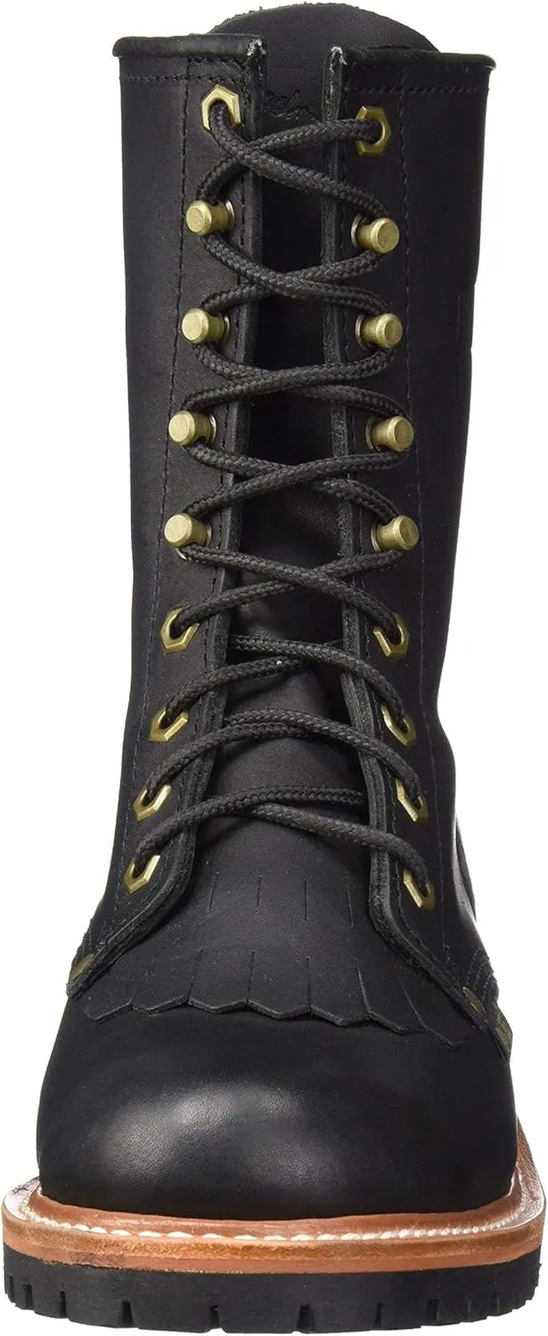 Ad Tec Mens 10in Fireman Logger Certified Work Boots, Black - Full Grain Oiled Leather, Non Slip Rubber Outsole & Fire Resistant Footwear