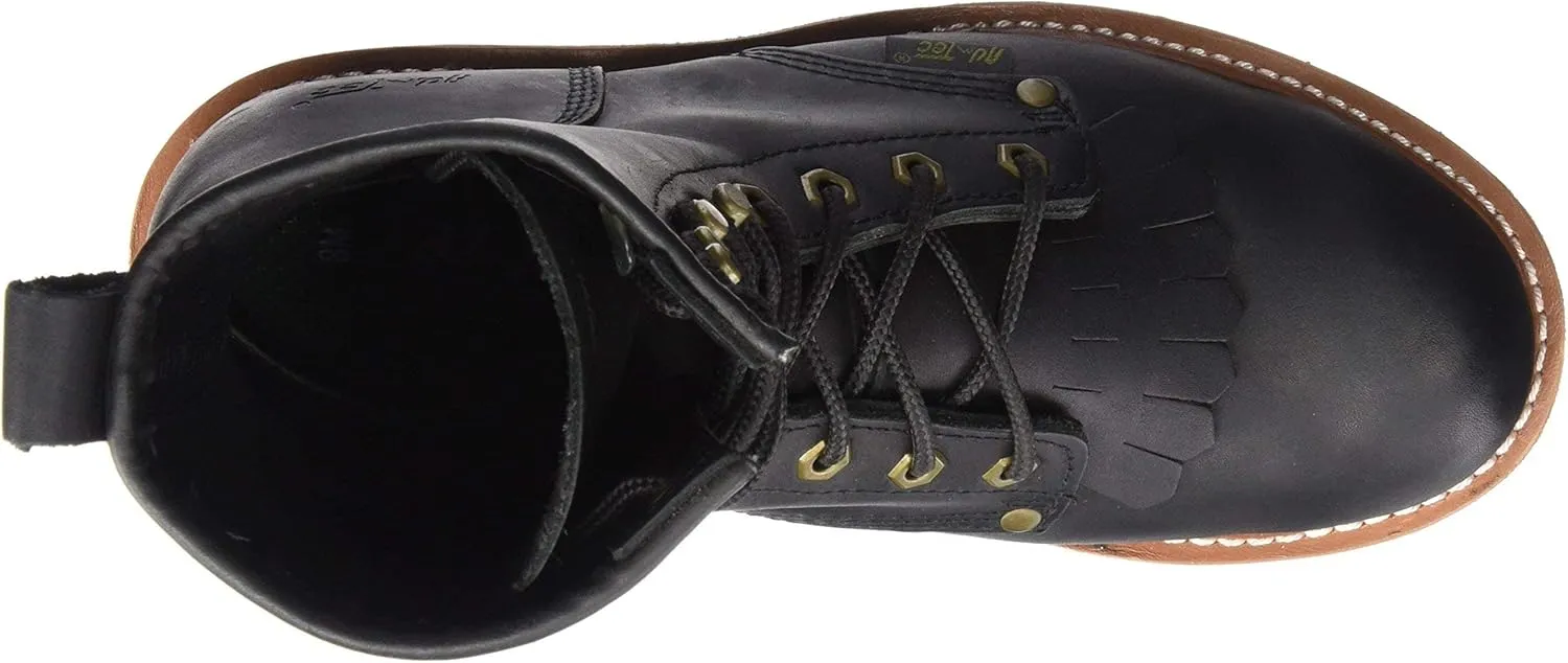 Ad Tec Mens 10in Fireman Logger Certified Work Boots, Black - Full Grain Oiled Leather, Non Slip Rubber Outsole & Fire Resistant Footwear