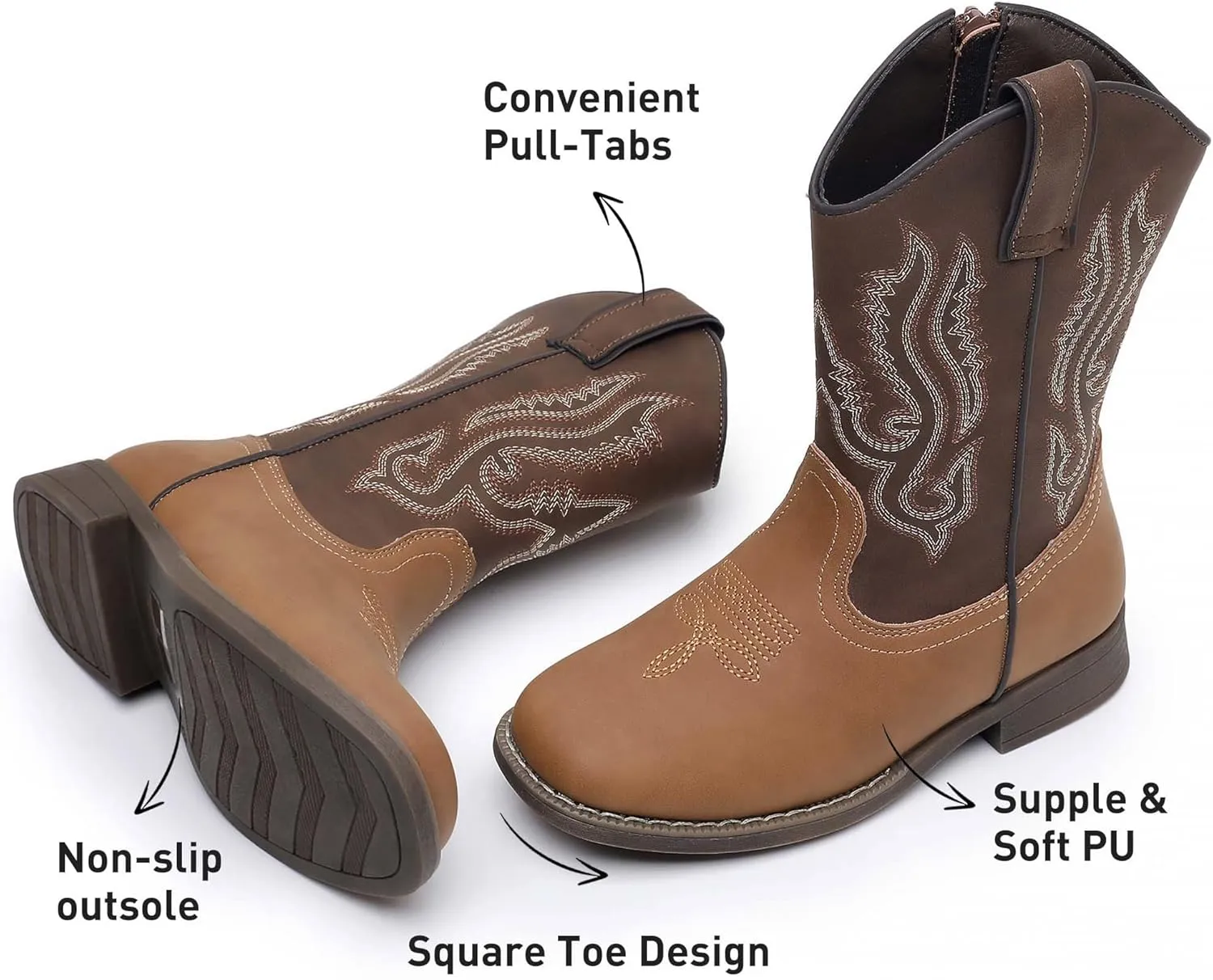 Ahannie Kids Cowboy Boots Boys Girls Square Toe Mid-Calf Cowgirl Western Boots with Side Zipper (Toddler/Little Kid/Big Kid)
