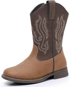 Ahannie Kids Cowboy Boots Boys Girls Square Toe Mid-Calf Cowgirl Western Boots with Side Zipper (Toddler/Little Kid/Big Kid)