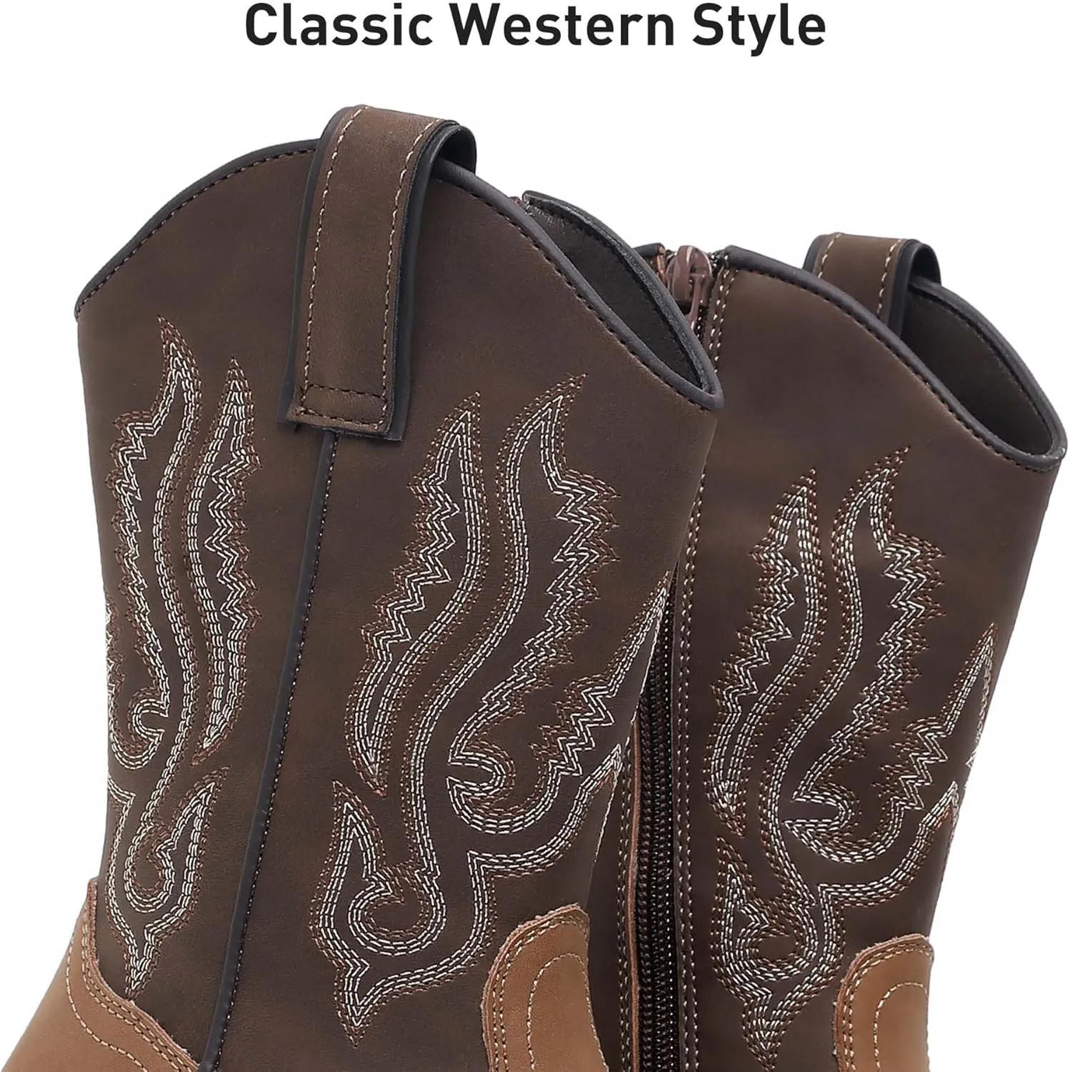 Ahannie Kids Cowboy Boots Boys Girls Square Toe Mid-Calf Cowgirl Western Boots with Side Zipper (Toddler/Little Kid/Big Kid)