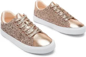 AISFAES Glitter Sneakers Sparkly Low Top Sequins Sneakers Lace Up Tennis Shoes Comfort Bling Shoes Fashion Shiny Walking Shoes