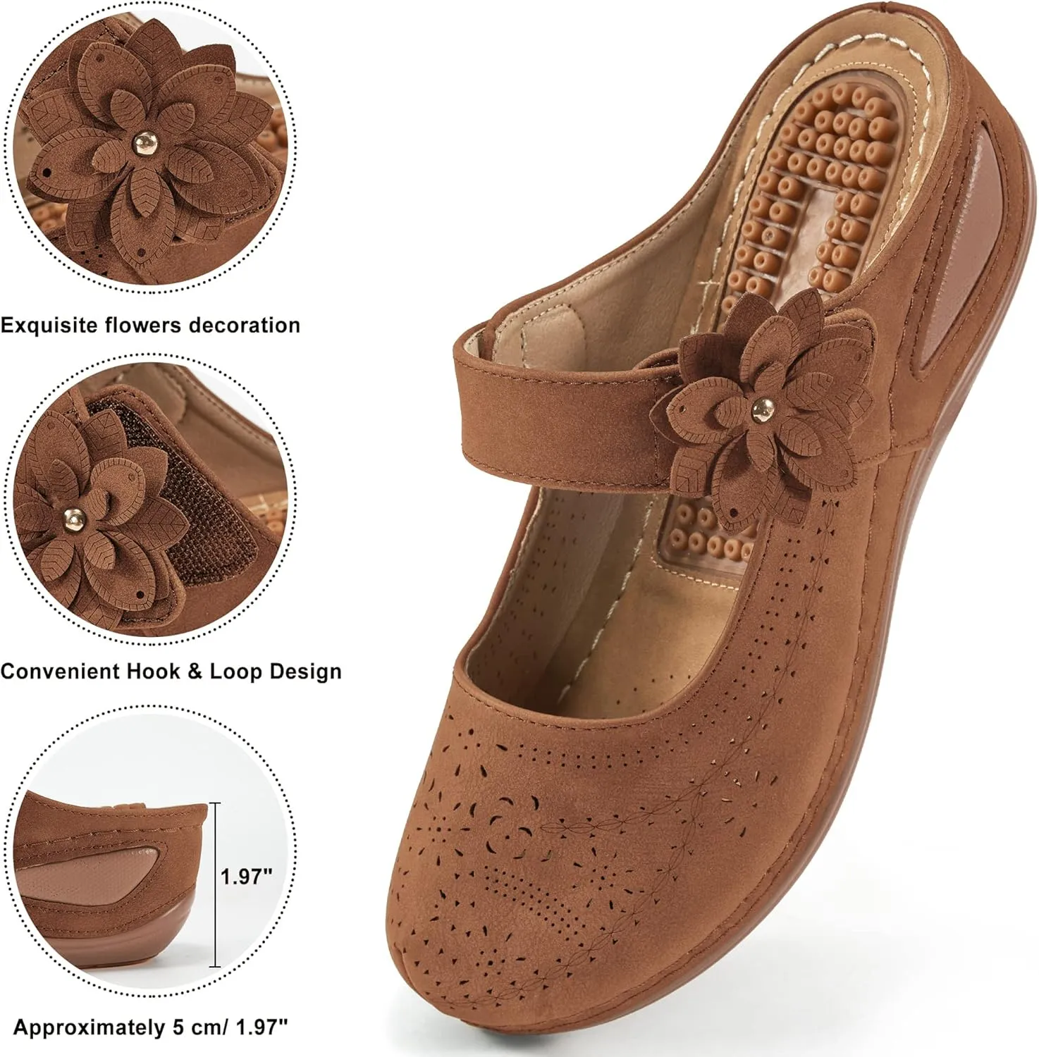 Alicegana Mules for Women Dressy Summer Closed Toe Sandals Casual Slip On Wedge with Adjustable Hook Loop