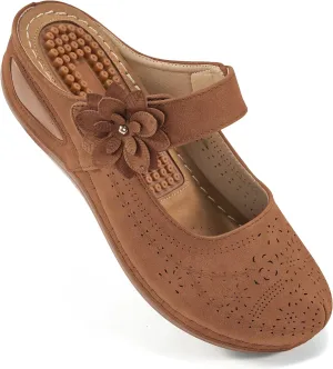 Alicegana Mules for Women Dressy Summer Closed Toe Sandals Casual Slip On Wedge with Adjustable Hook Loop