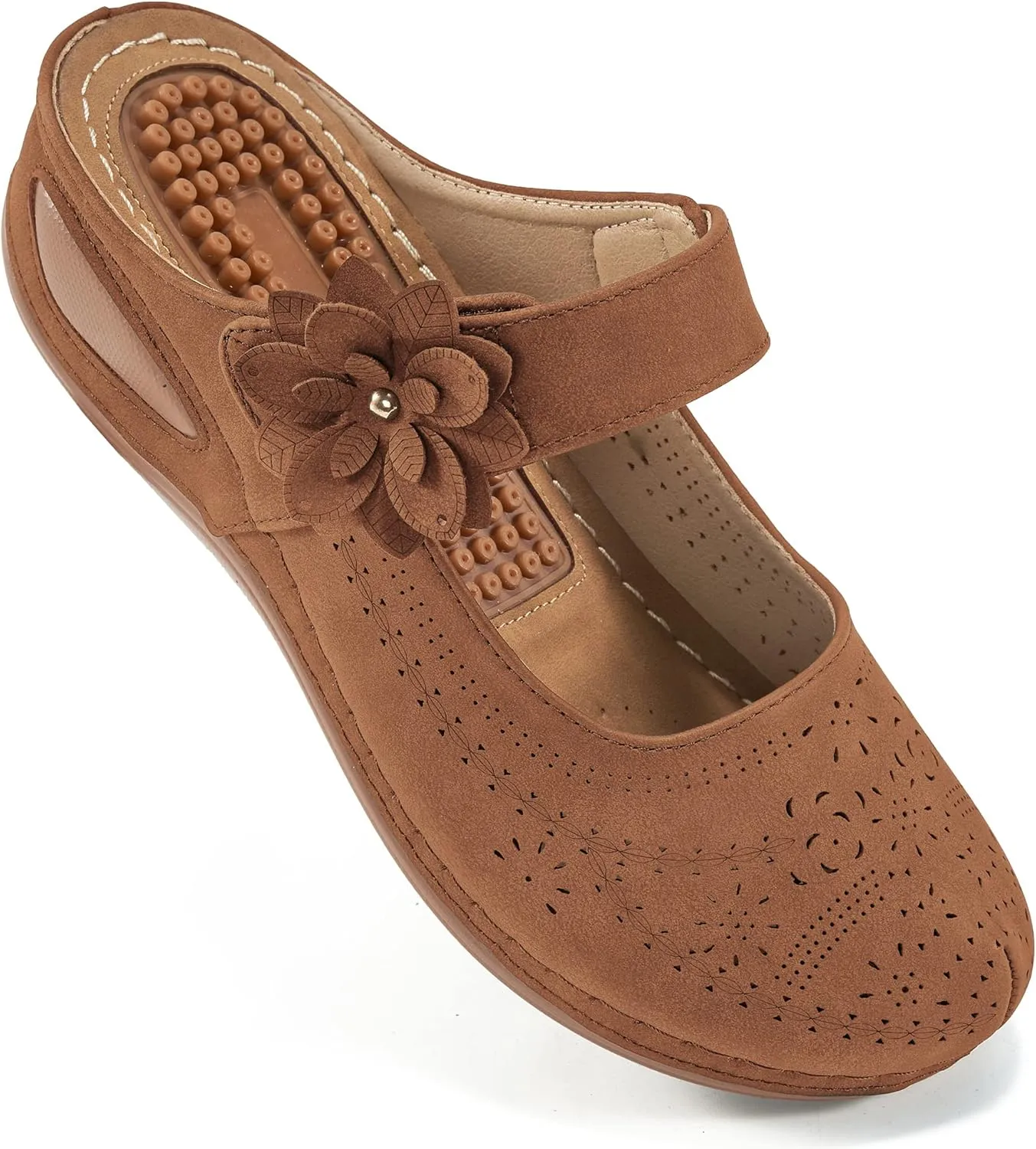 Alicegana Mules for Women Dressy Summer Closed Toe Sandals Casual Slip On Wedge with Adjustable Hook Loop