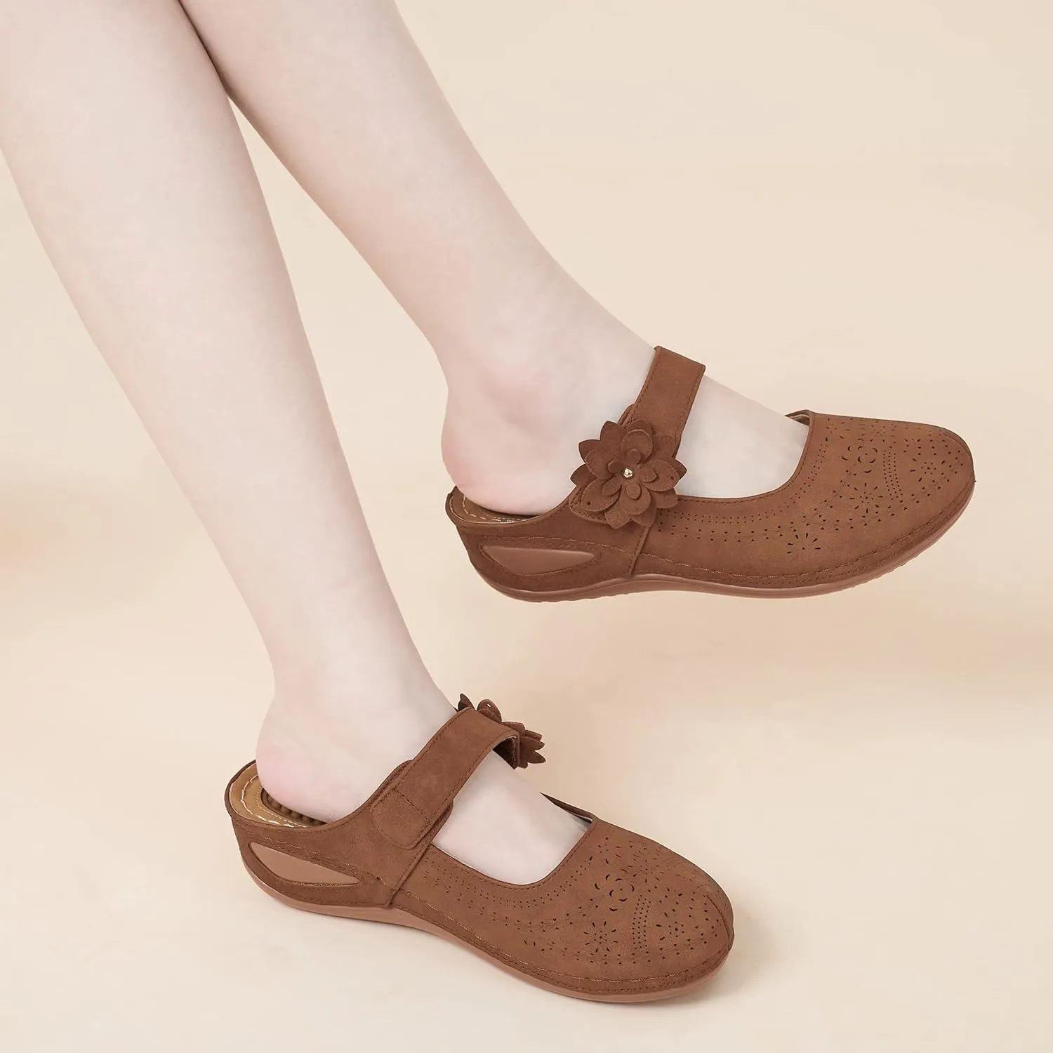 Alicegana Mules for Women Dressy Summer Closed Toe Sandals Casual Slip On Wedge with Adjustable Hook Loop