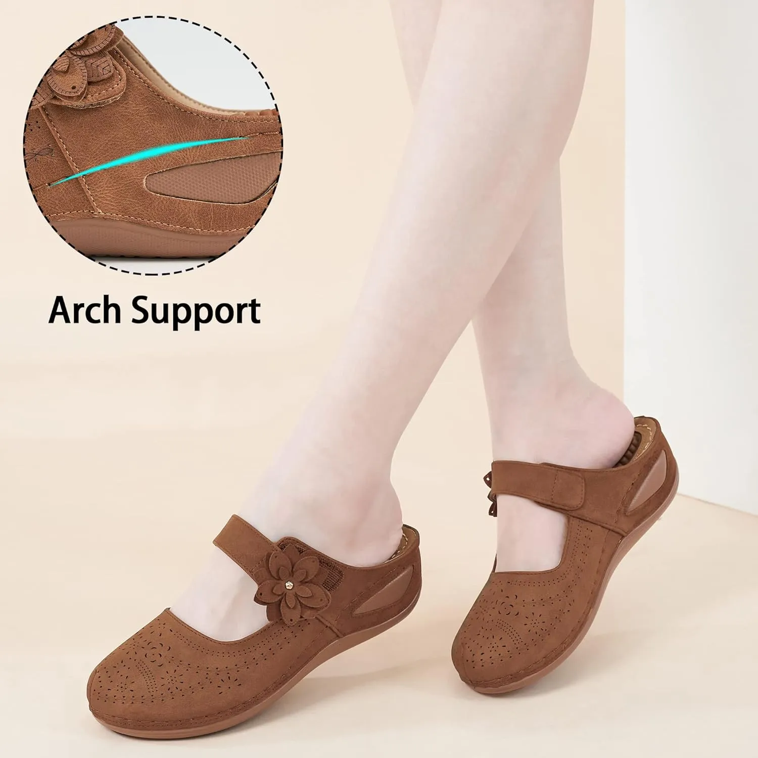 Alicegana Mules for Women Dressy Summer Closed Toe Sandals Casual Slip On Wedge with Adjustable Hook Loop