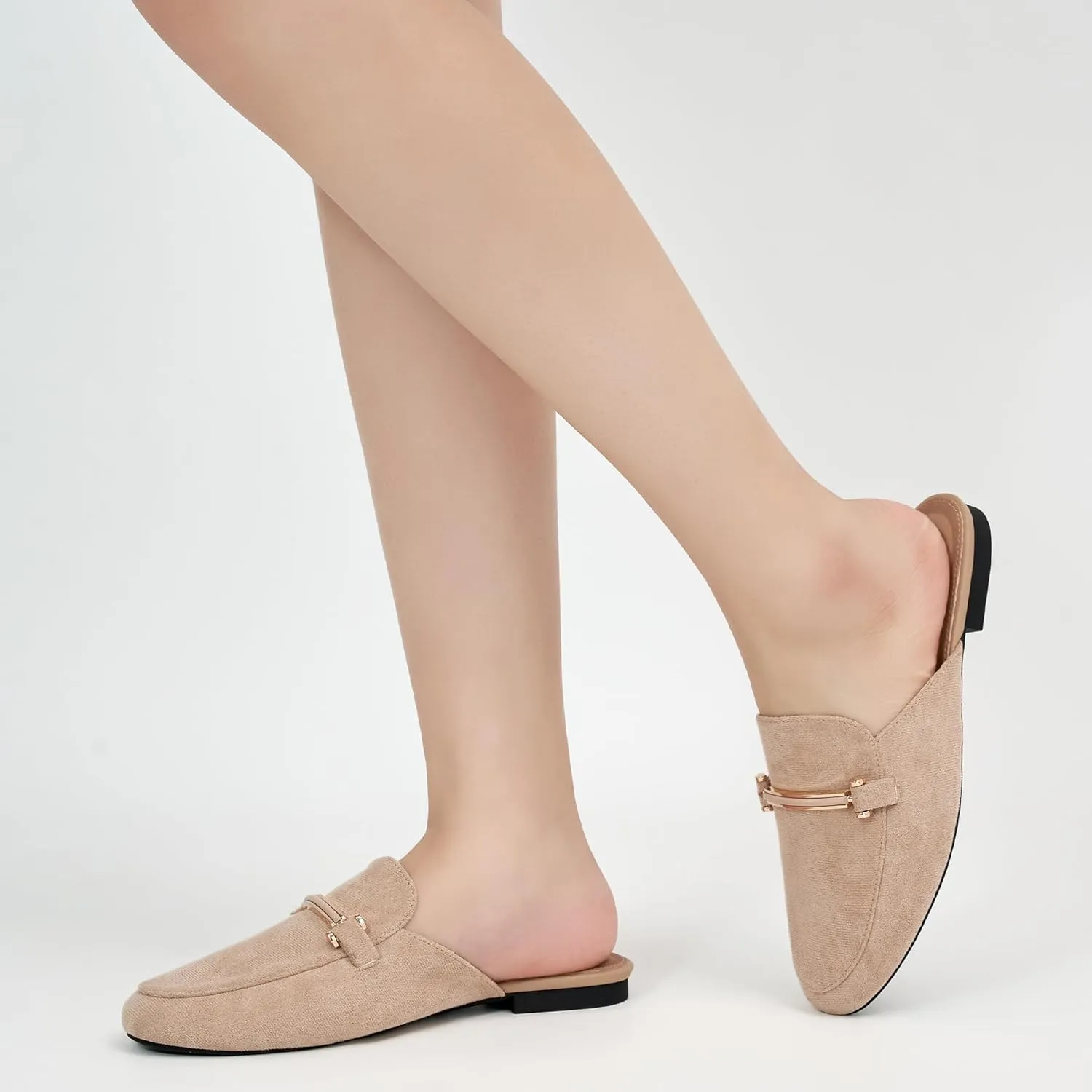 Alicegana Mules for Women Flats Shoes: Comfortable Round Toe Slip on Mules 2025 Dressy Business Buckle Loafers