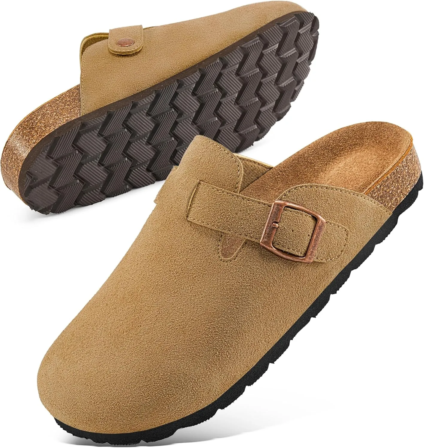 Alicegana Women's Suede Clogs Slip on Mules Cork Footbed Potato Shoes Comfort Closed Toe Sandals with Arch Support