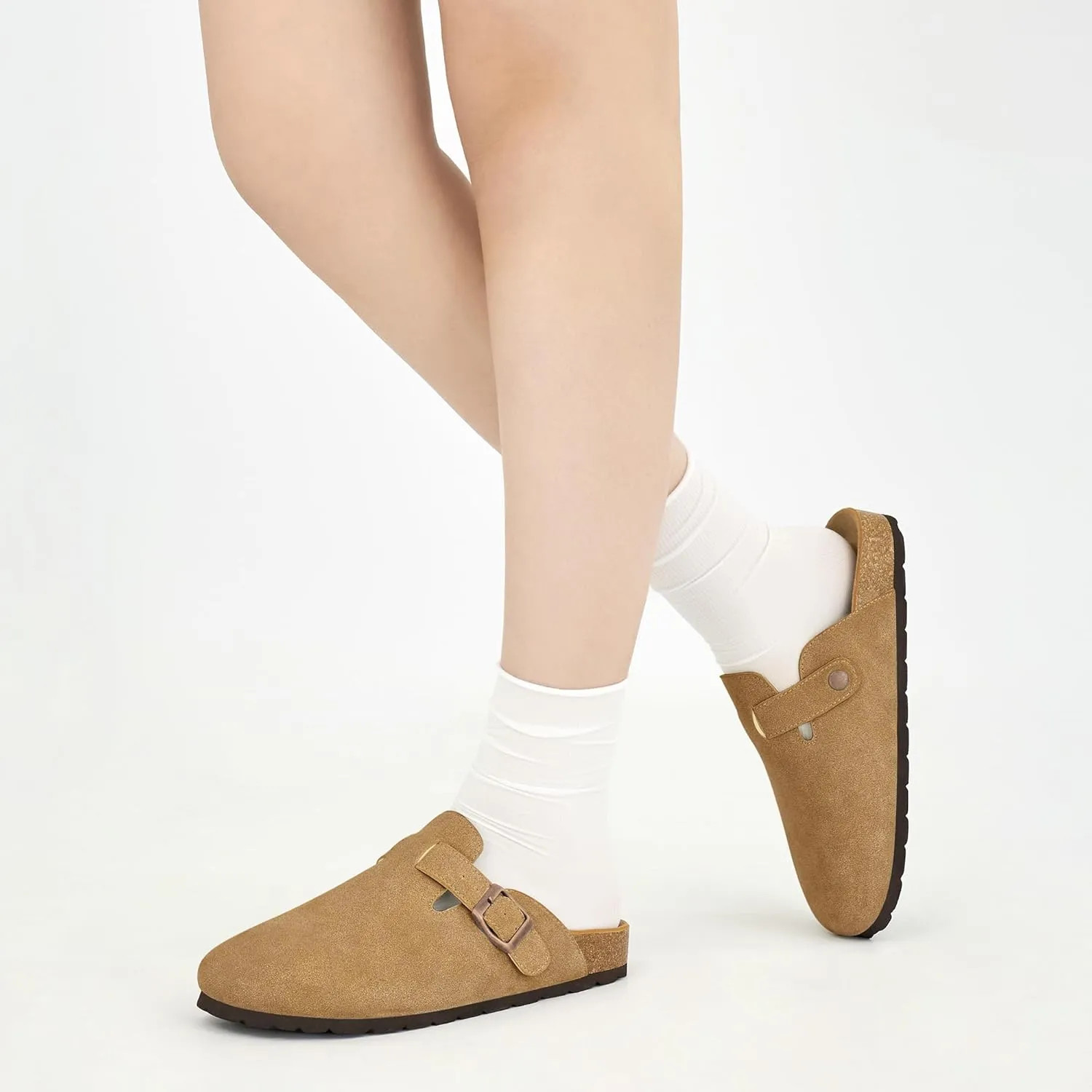 Alicegana Women's Suede Clogs Slip on Mules Cork Footbed Potato Shoes Comfort Closed Toe Sandals with Arch Support
