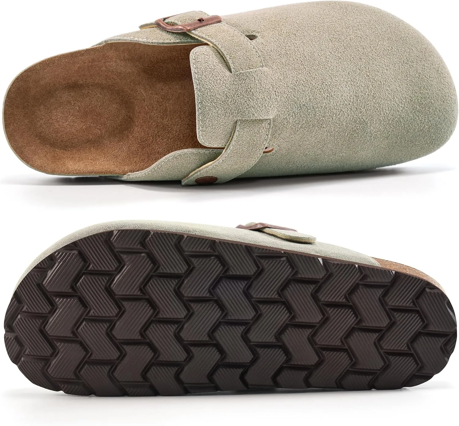 Alicegana Women's Suede Clogs Slip on Mules Cork Footbed Potato Shoes Comfort Closed Toe Sandals with Arch Support
