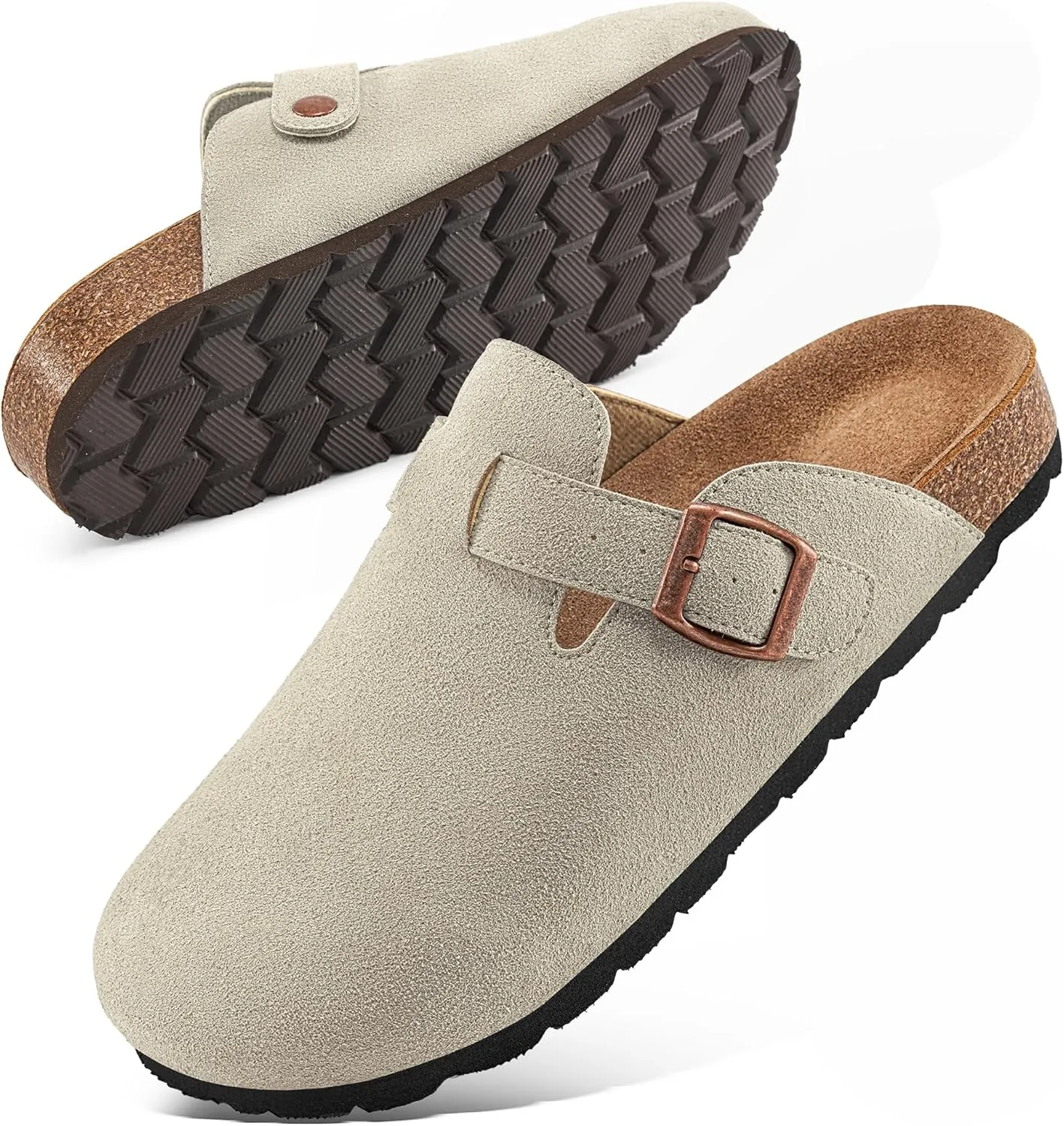 Alicegana Women's Suede Clogs Slip on Mules Cork Footbed Potato Shoes Comfort Closed Toe Sandals with Arch Support