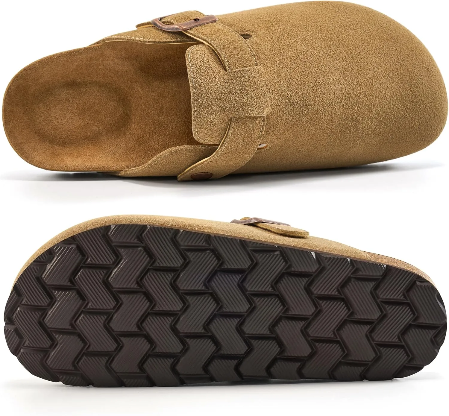 Alicegana Women's Suede Clogs Slip on Mules Cork Footbed Potato Shoes Comfort Closed Toe Sandals with Arch Support
