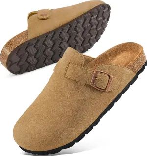 Alicegana Women's Suede Clogs Slip on Mules Cork Footbed Potato Shoes Comfort Closed Toe Sandals with Arch Support