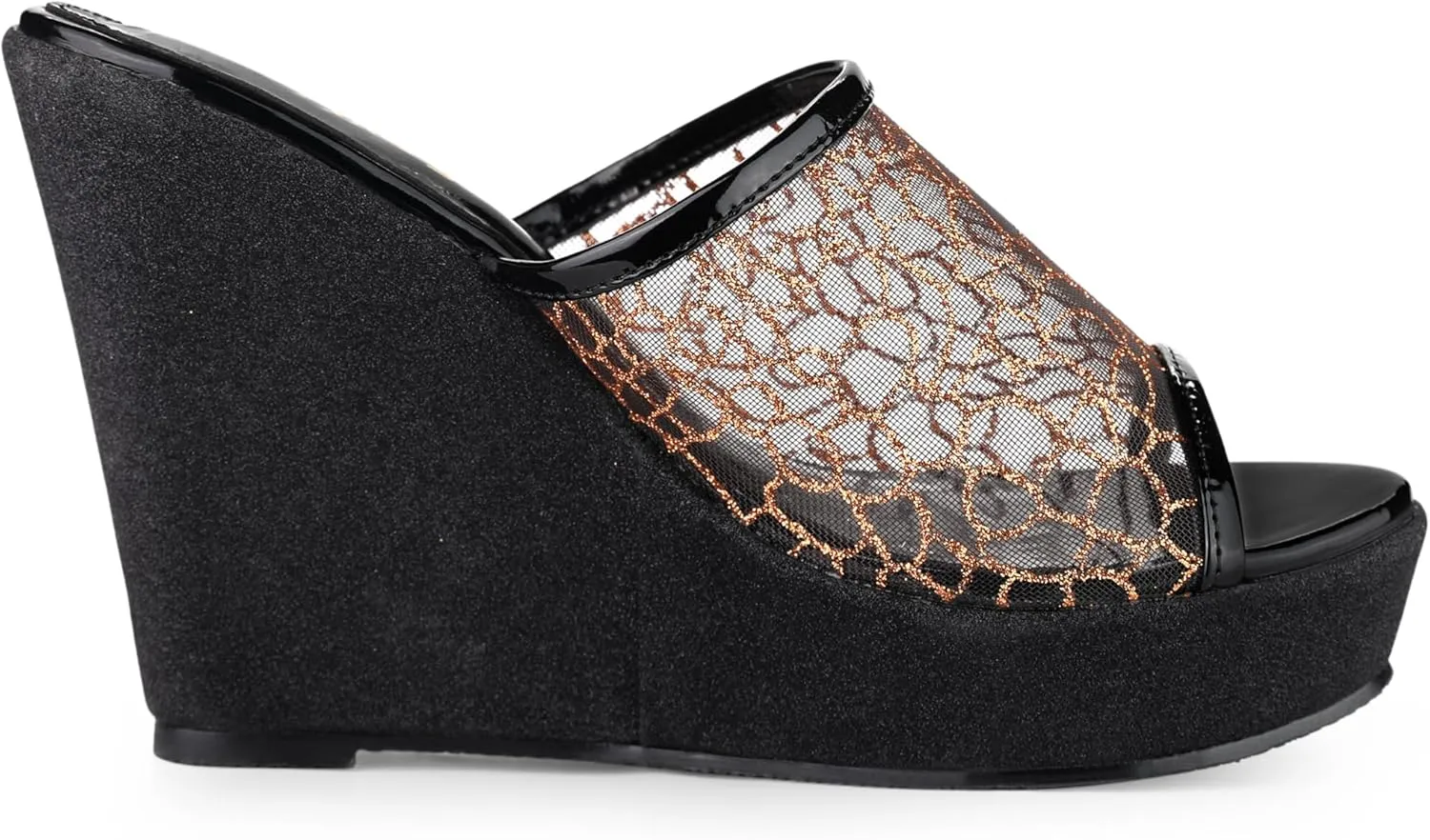 Allegra K Women's Glitter Platform Heels Slide Wedge Sandals