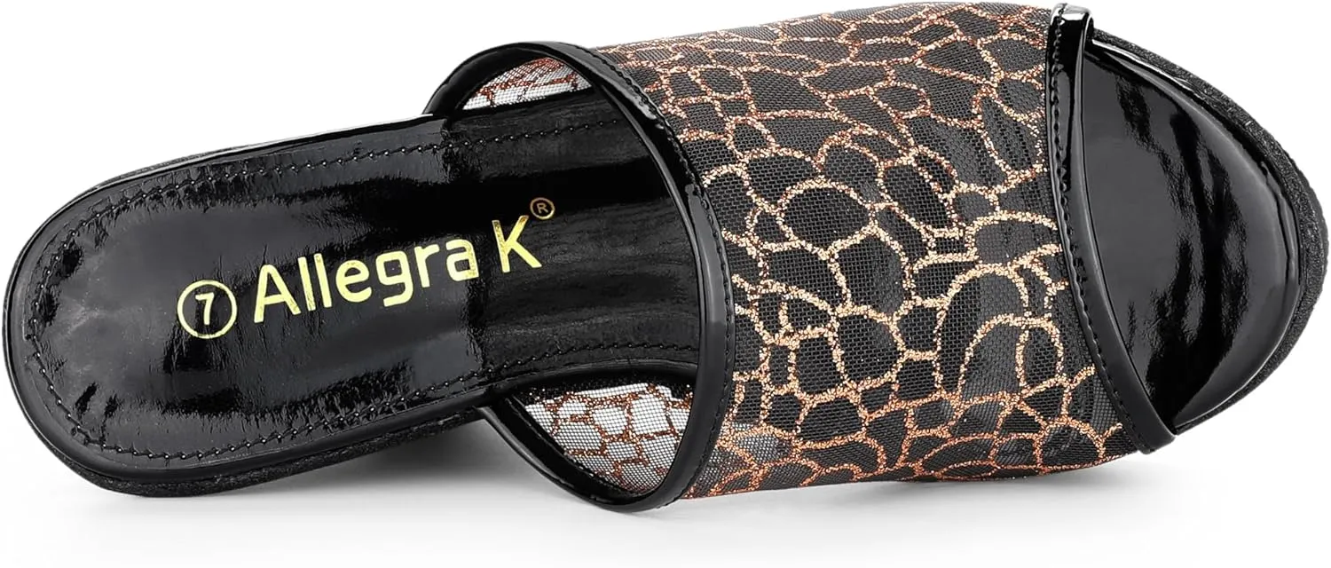 Allegra K Women's Glitter Platform Heels Slide Wedge Sandals