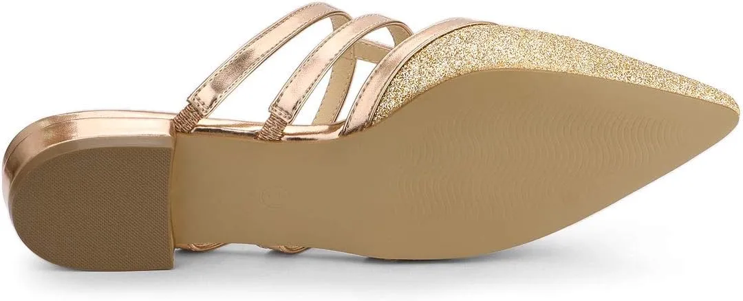 Allegra K Women's Glitter Pointed Toe Flat Mules