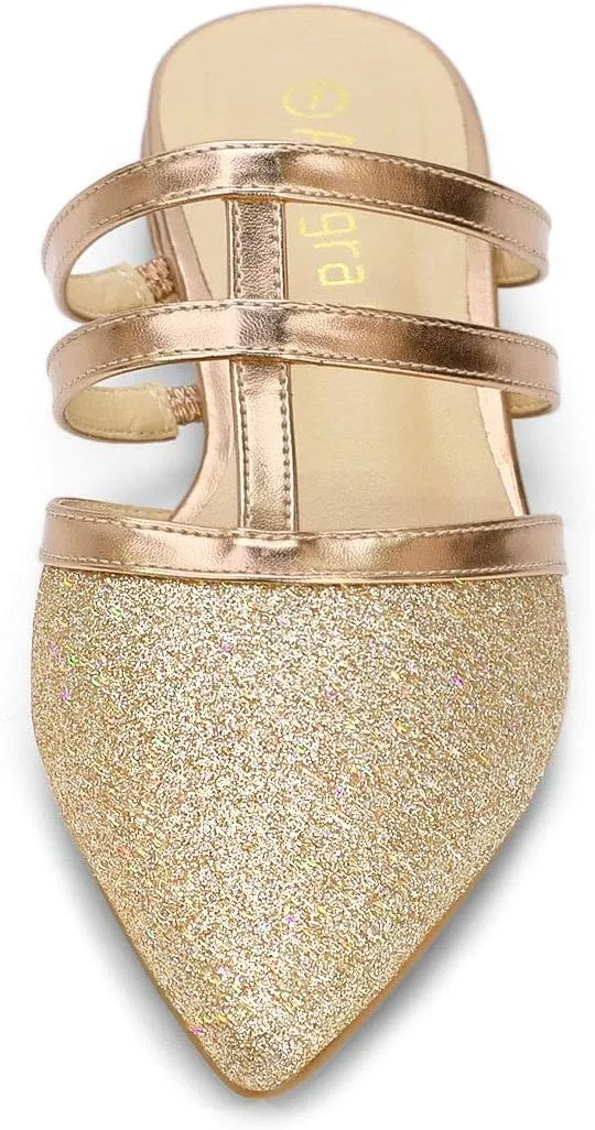 Allegra K Women's Glitter Pointed Toe Flat Mules