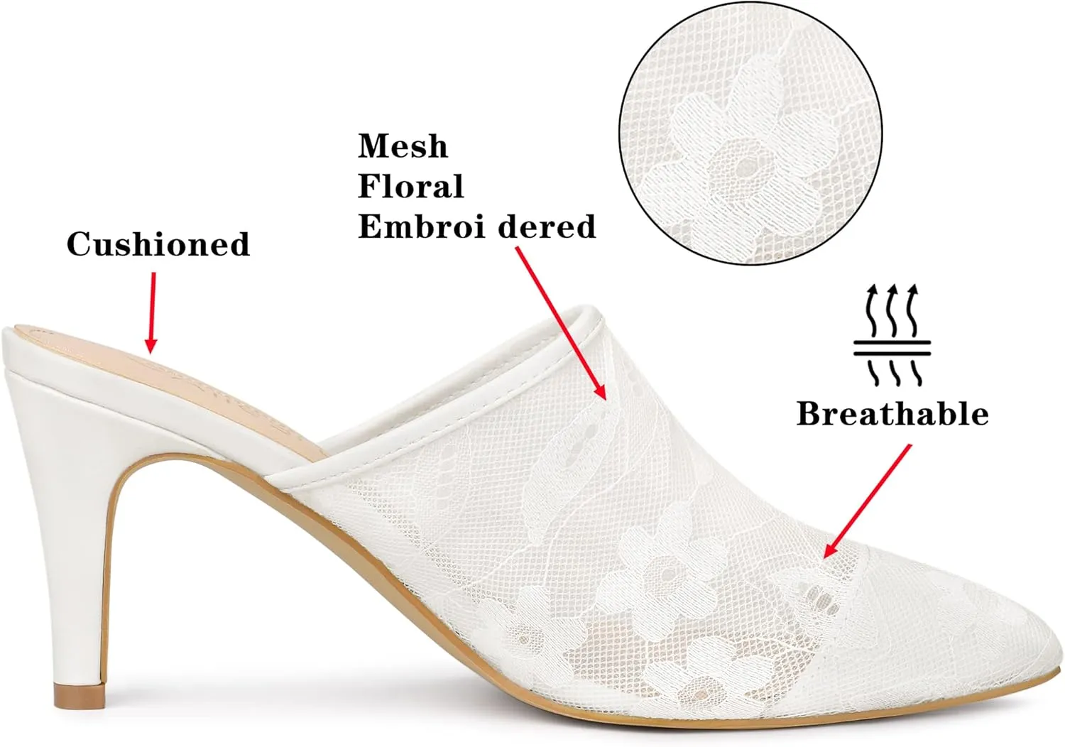 Allegra K Women's Lace Heels Sandals Mesh Floral Embroidered Stiletto Heels Slide Mules