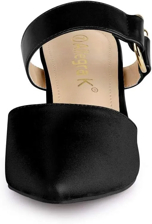 Allegra K Women's Pointed Toe Chunky Heel Dress Mules Pumps
