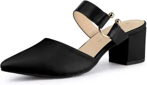 Allegra K Women's Pointed Toe Chunky Heel Dress Mules Pumps