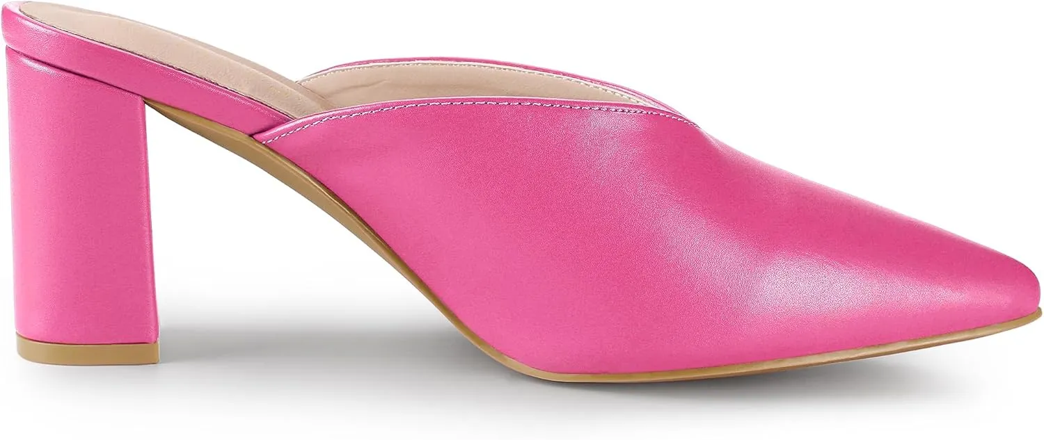 Allegra K Women's Pointed Toe Chunky Heels Slides Mules