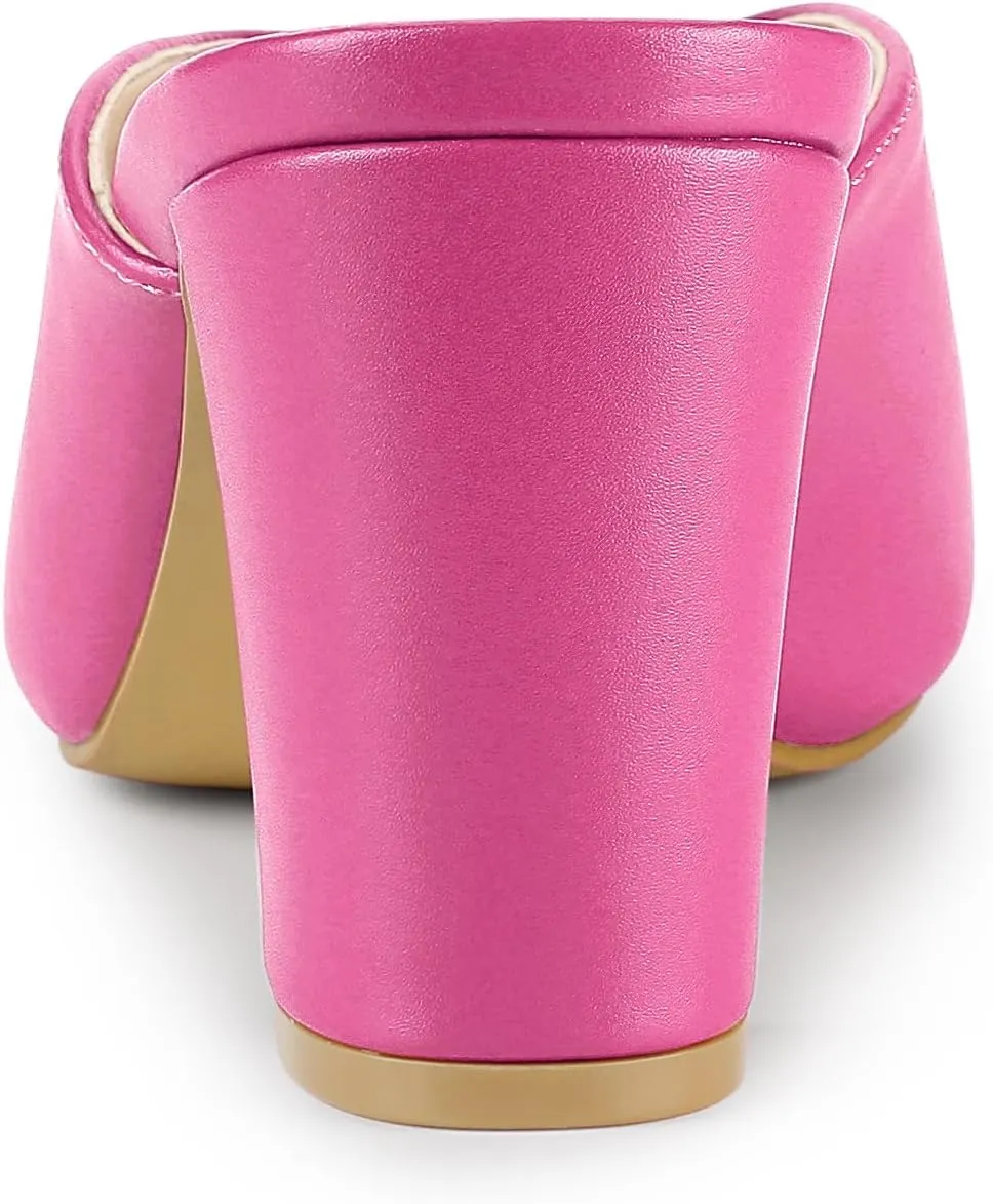Allegra K Women's Pointed Toe Chunky Heels Slides Mules