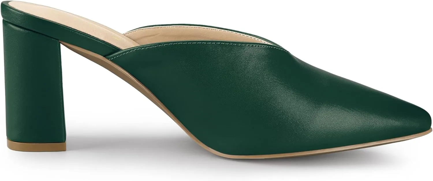 Allegra K Women's Pointed Toe Chunky Heels Slides Mules