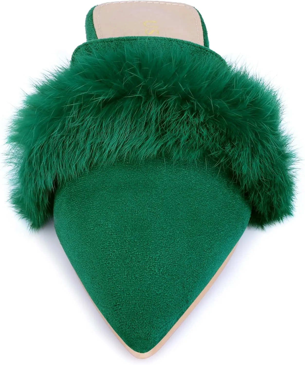 Allegra K Women's Pointed Toe Faux Fur Slip on Flat Slide Mules