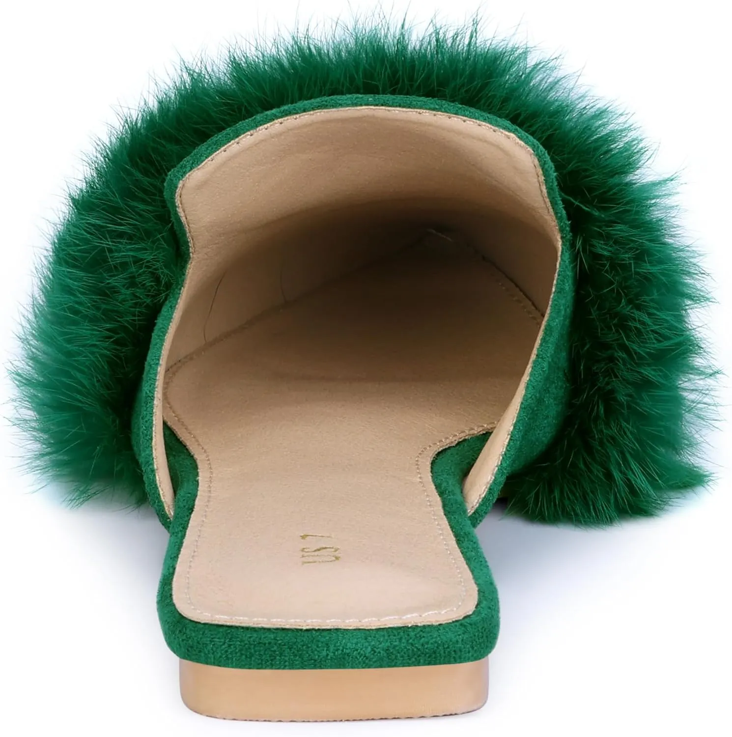 Allegra K Women's Pointed Toe Faux Fur Slip on Flat Slide Mules