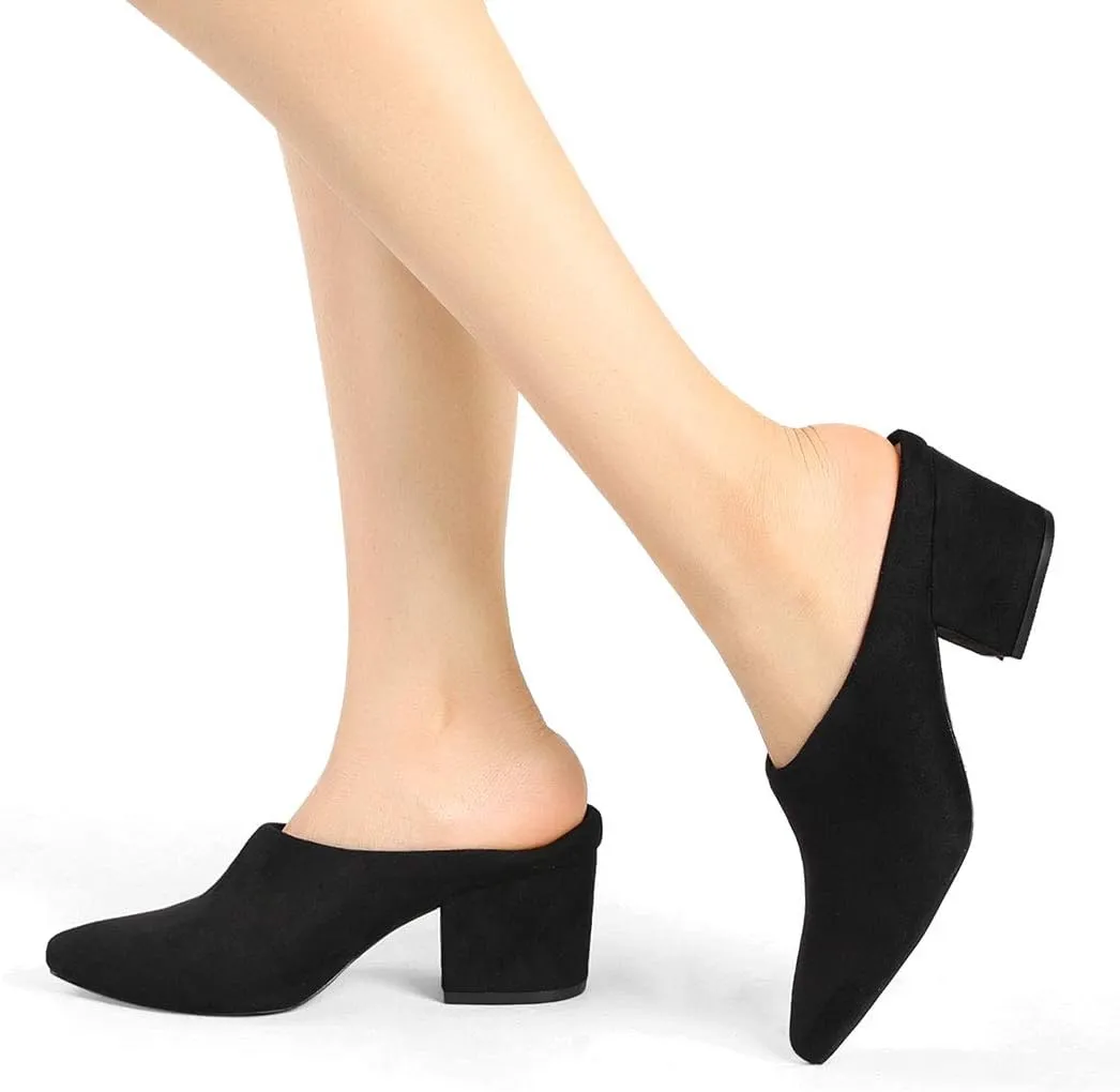 Allegra K Women's Pointed Toe Slip on Block Heel Slide Mules