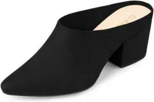 Allegra K Women's Pointed Toe Slip on Block Heel Slide Mules